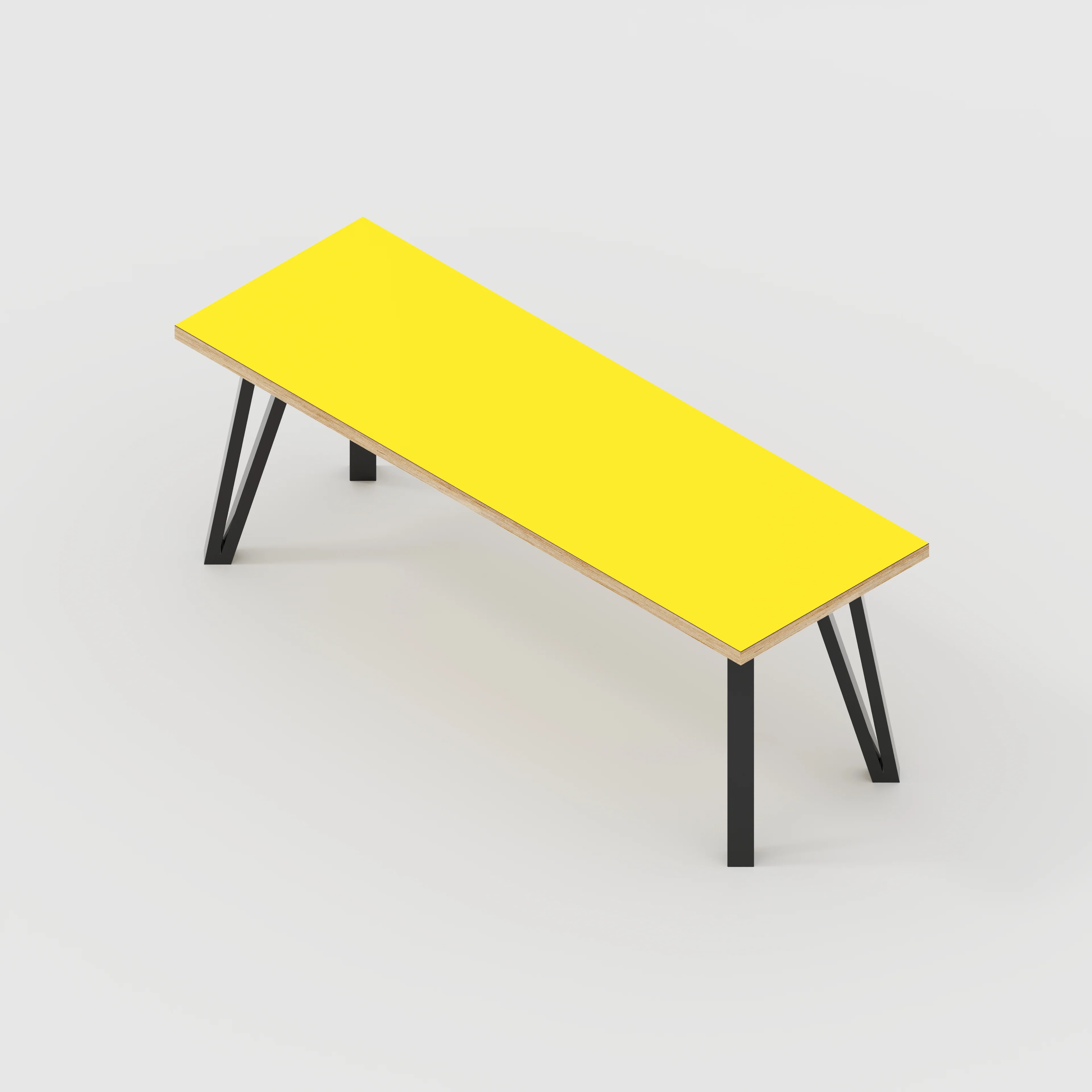 Plywood Bench Seat with Black Box Hairpin Legs - Formica Chrome Yellow - 1200(w) x 400(d) x 450(h) - Image 5