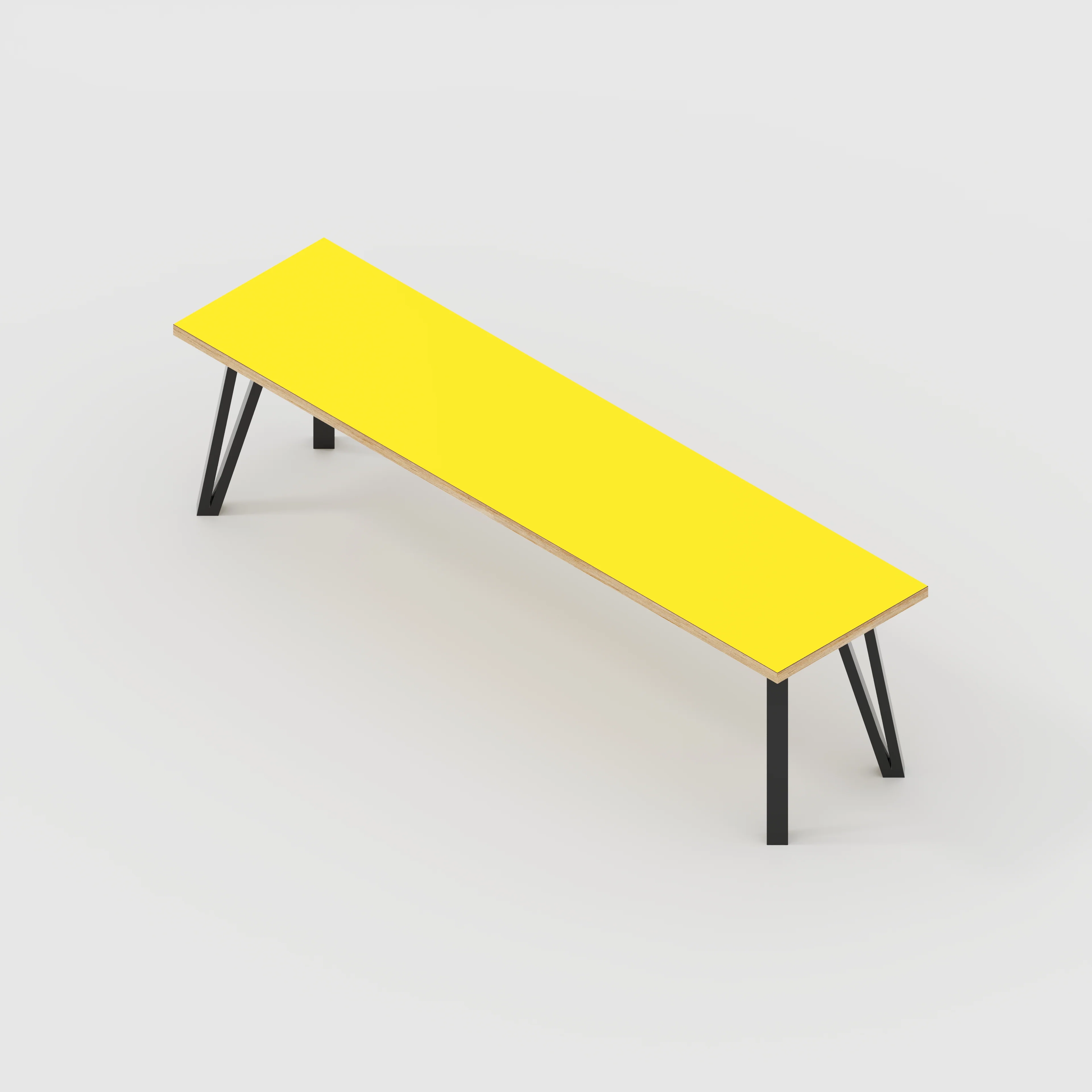 Plywood Bench Seat with Black Box Hairpin Legs - Formica Chrome Yellow - 1600(w) x 400(d) x 450(h) - Image 5