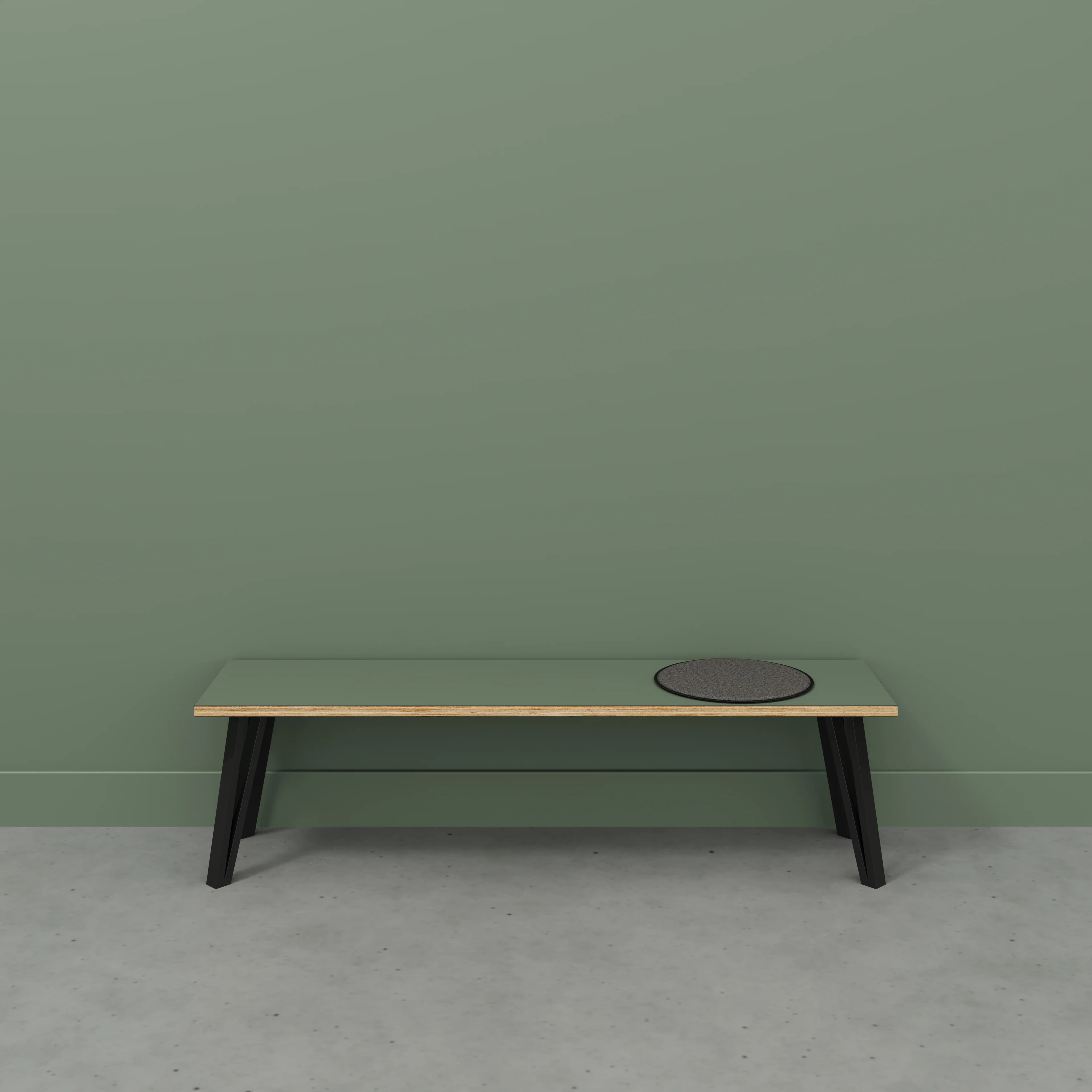 Plywood Bench Seat with Black Box Hairpin Legs - Formica Green Slate - 1600(w) x 400(d) x 450(h) - Image 2