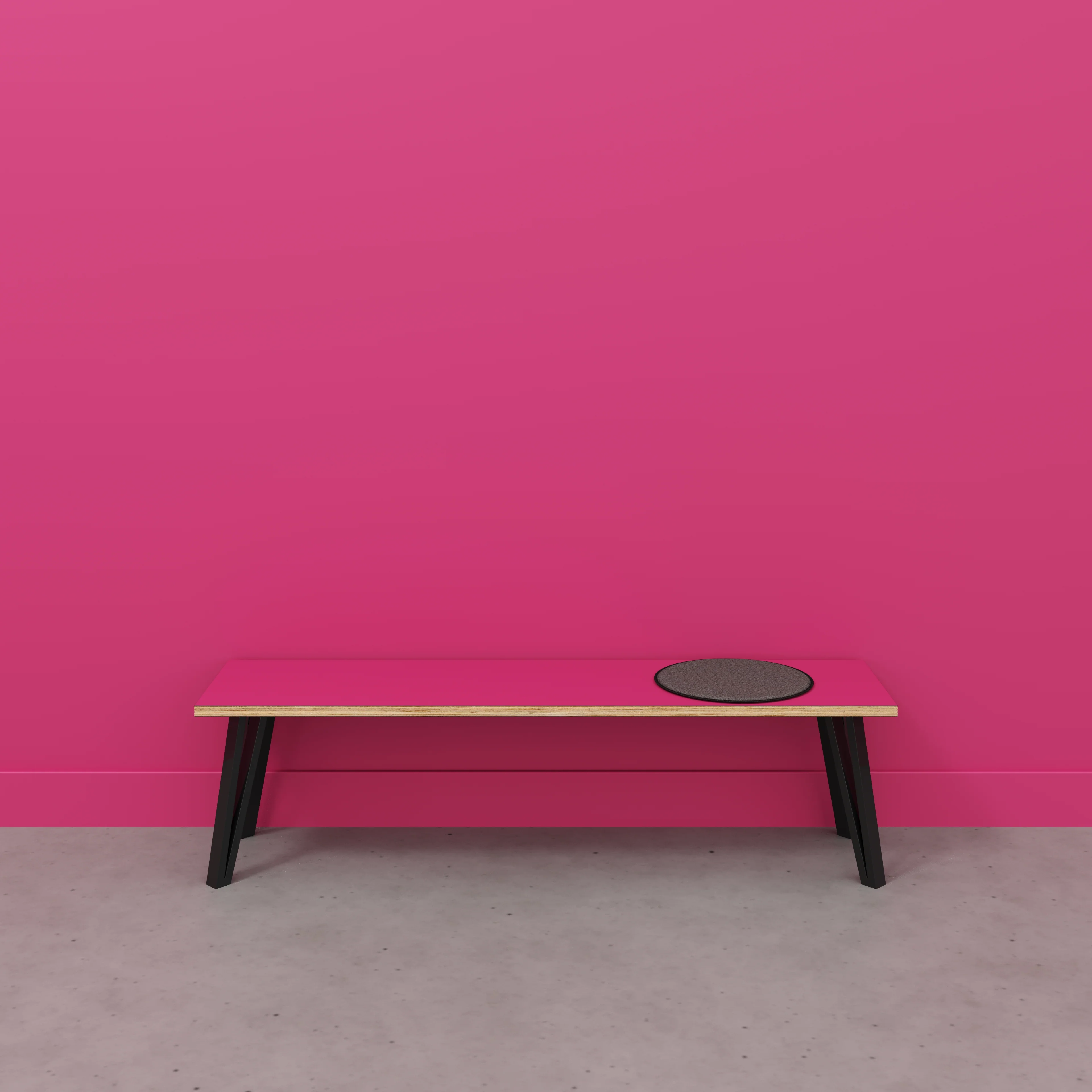 Plywood Bench Seat with Black Box Hairpin Legs - Formica Juicy Pink - 1600(w) x 400(d) x 450(h) - Image 2