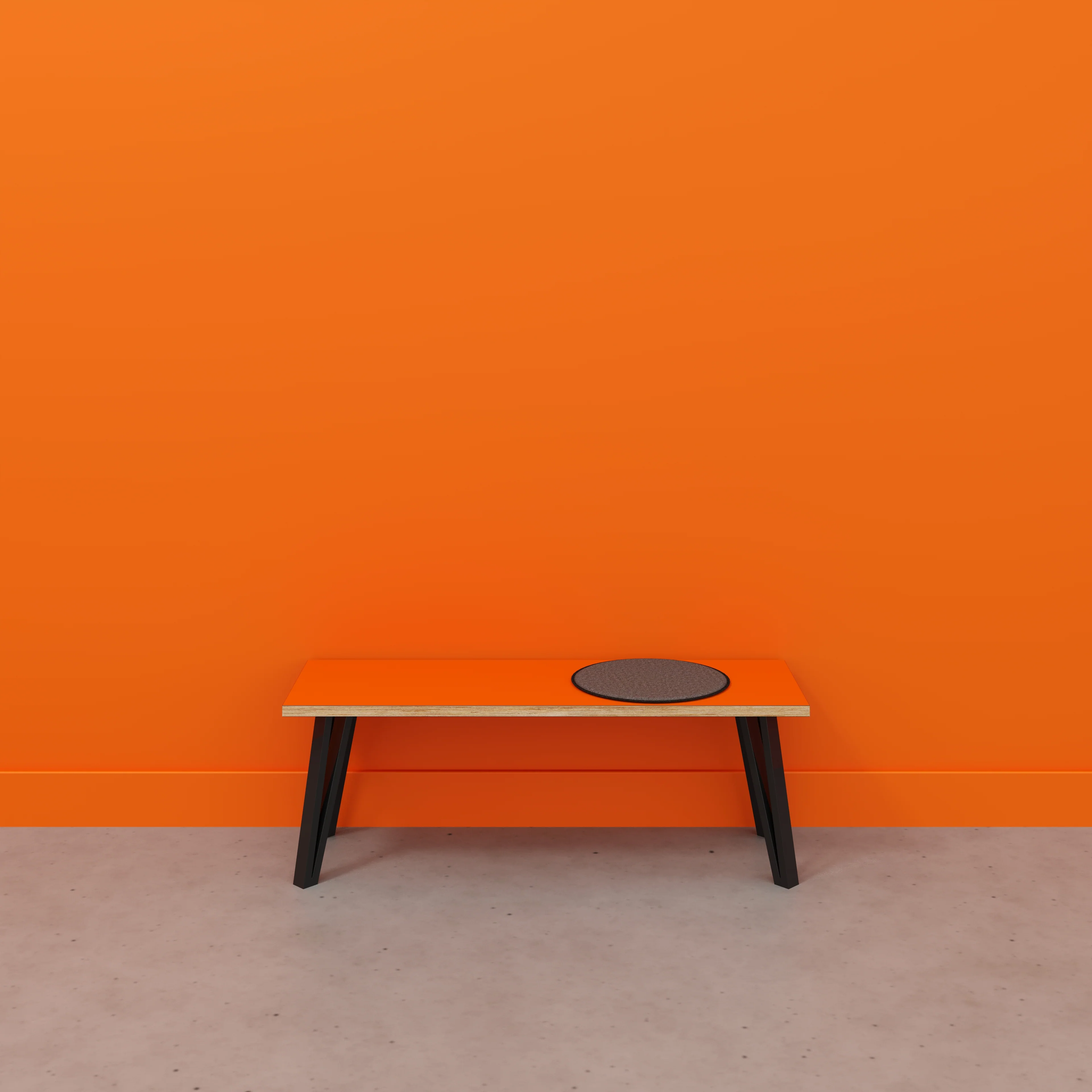 Plywood Bench Seat with Black Box Hairpin Legs - Formica Levante Orange - 1200(w) x 400(d) x 450(h) - Image 2