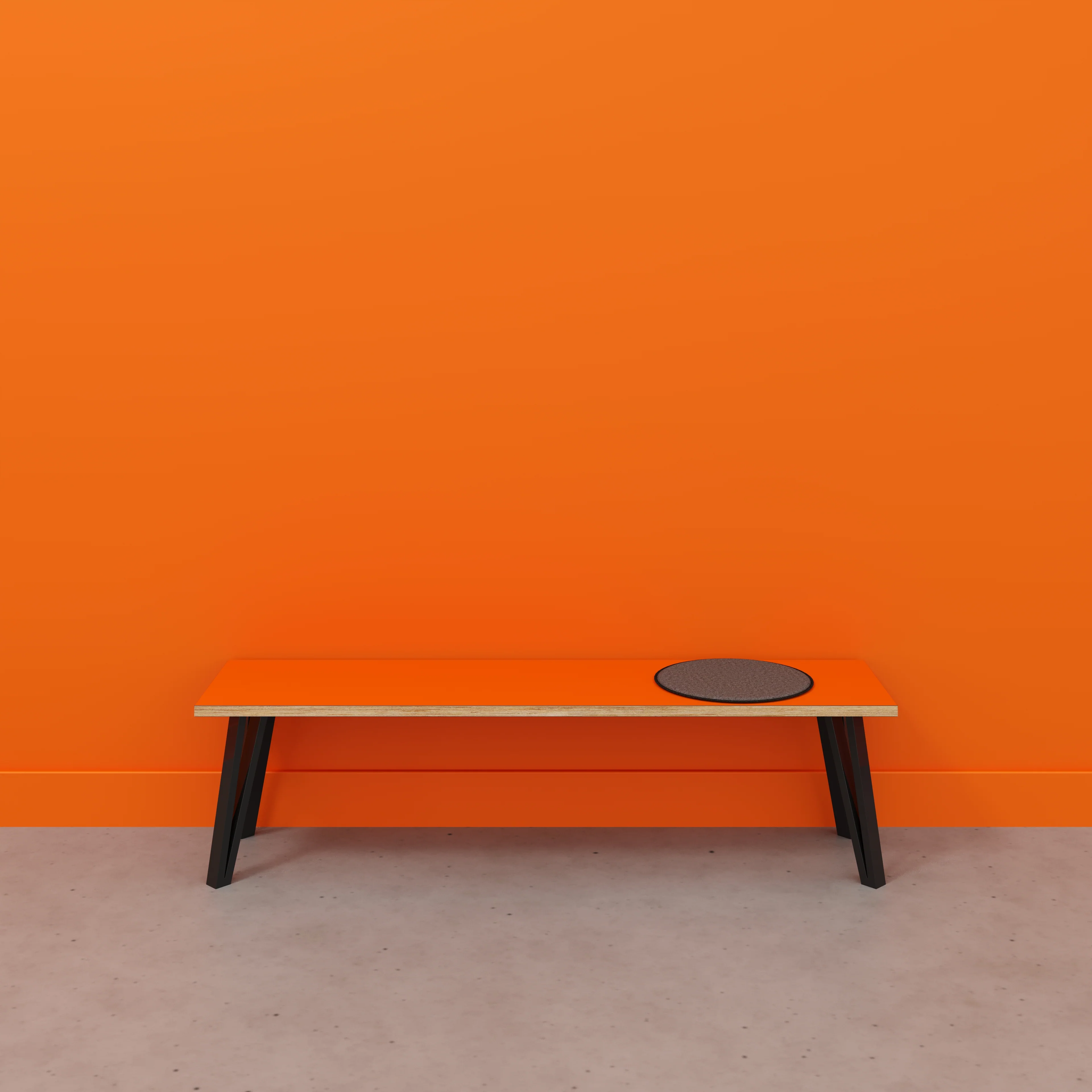 Plywood Bench Seat with Black Box Hairpin Legs - Formica Levante Orange - 1600(w) x 400(d) x 450(h) - Image 2