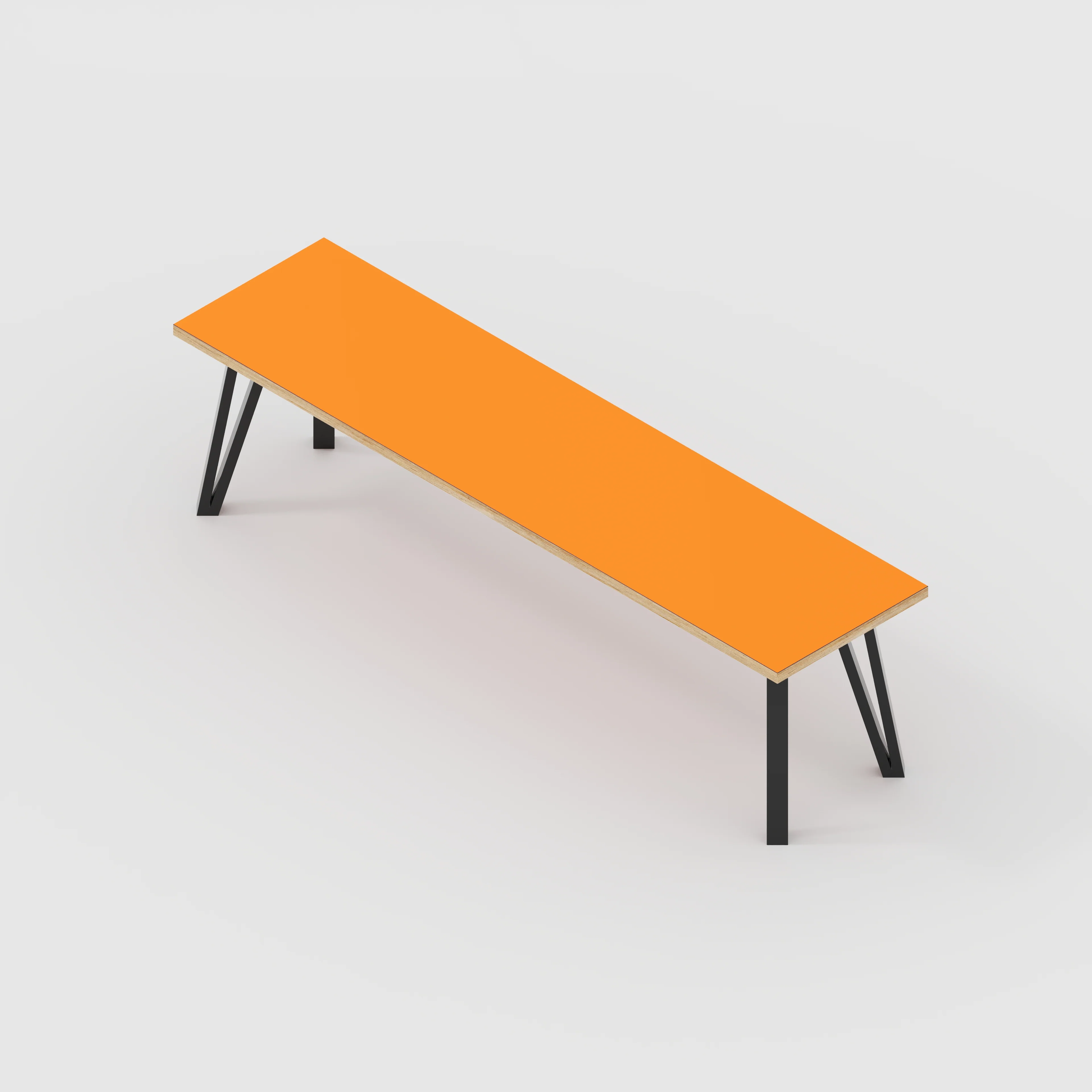 Plywood Bench Seat with Black Box Hairpin Legs - Formica Levante Orange - 1600(w) x 400(d) x 450(h) - Image 5