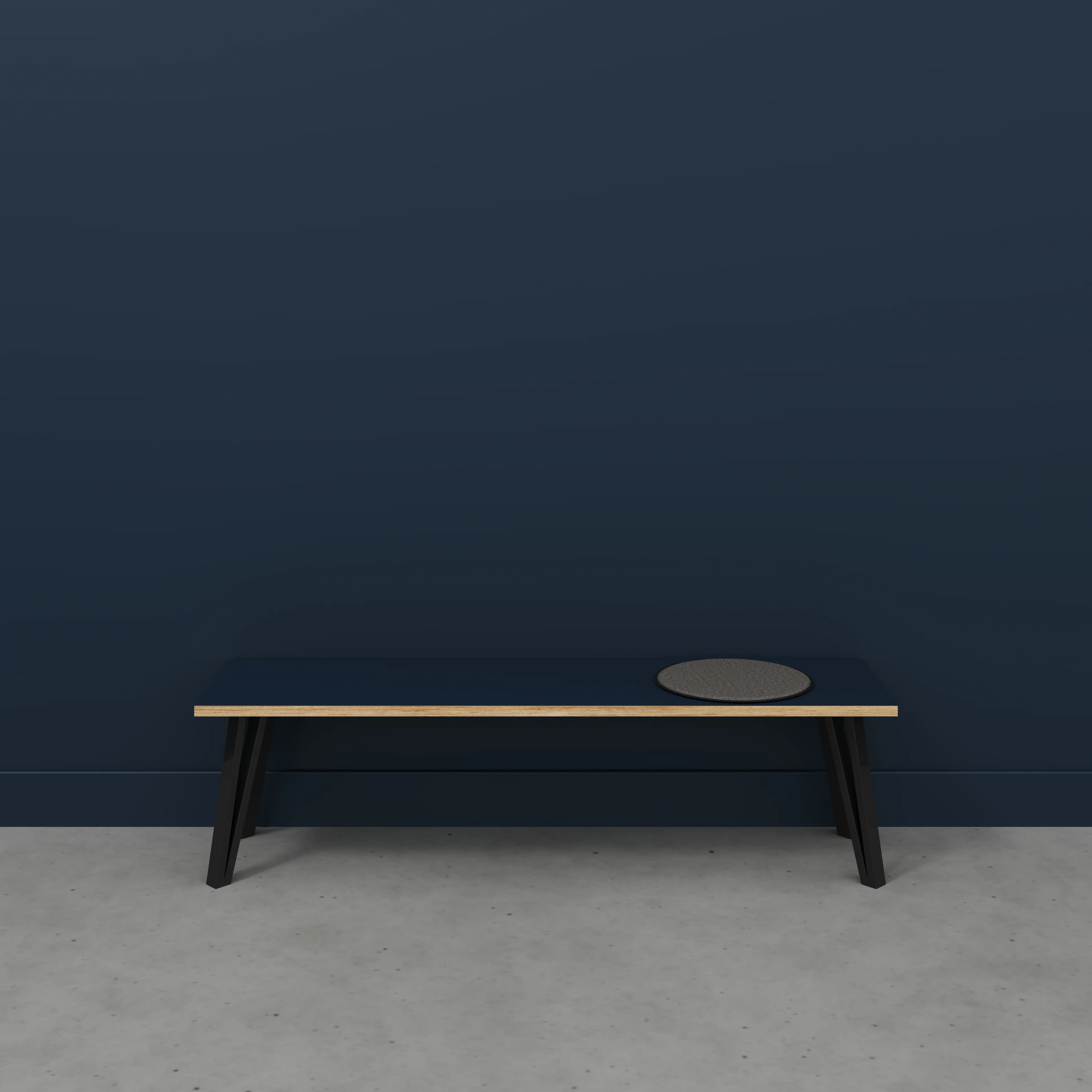 Plywood Bench Seat with Black Box Hairpin Legs - Formica Night Sea Blue - 1600(w) x 400(d) x 450(h) - Image 2