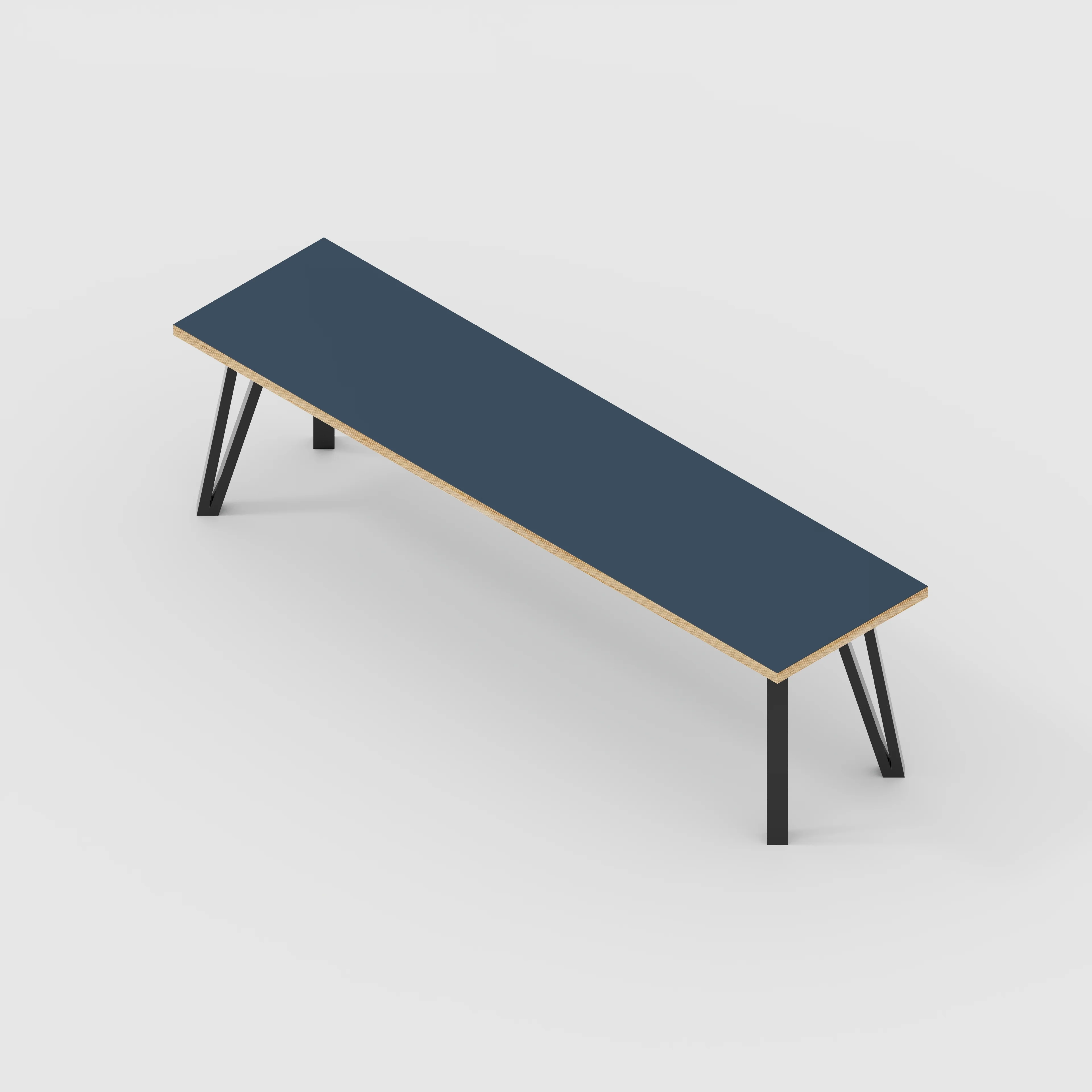 Plywood Bench Seat with Black Box Hairpin Legs - Formica Night Sea Blue - 1600(w) x 400(d) x 450(h) - Image 5