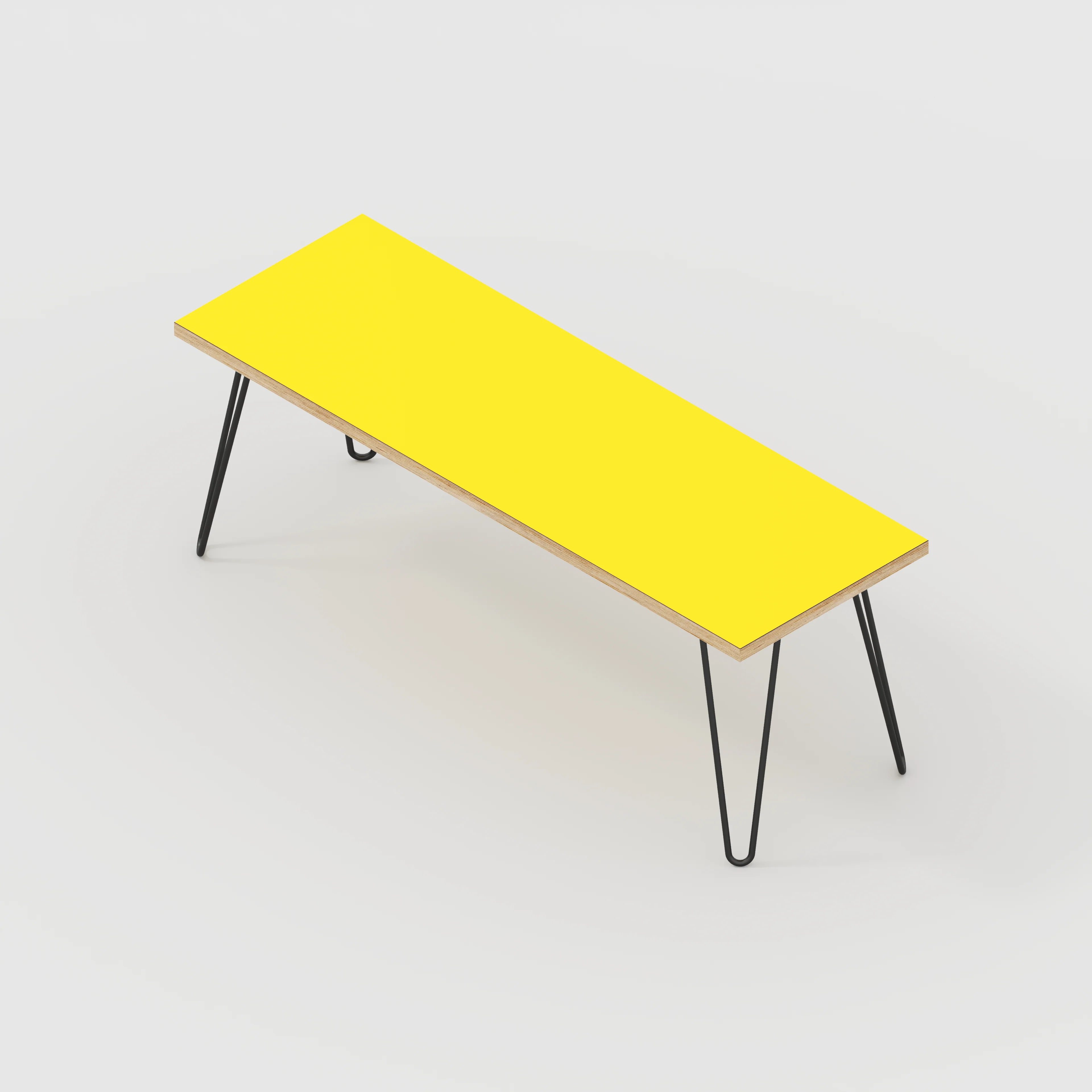 Plywood Bench Seat with Black Hairpin Legs - Formica Chrome Yellow - 1200(w) x 400(d) - Image 3