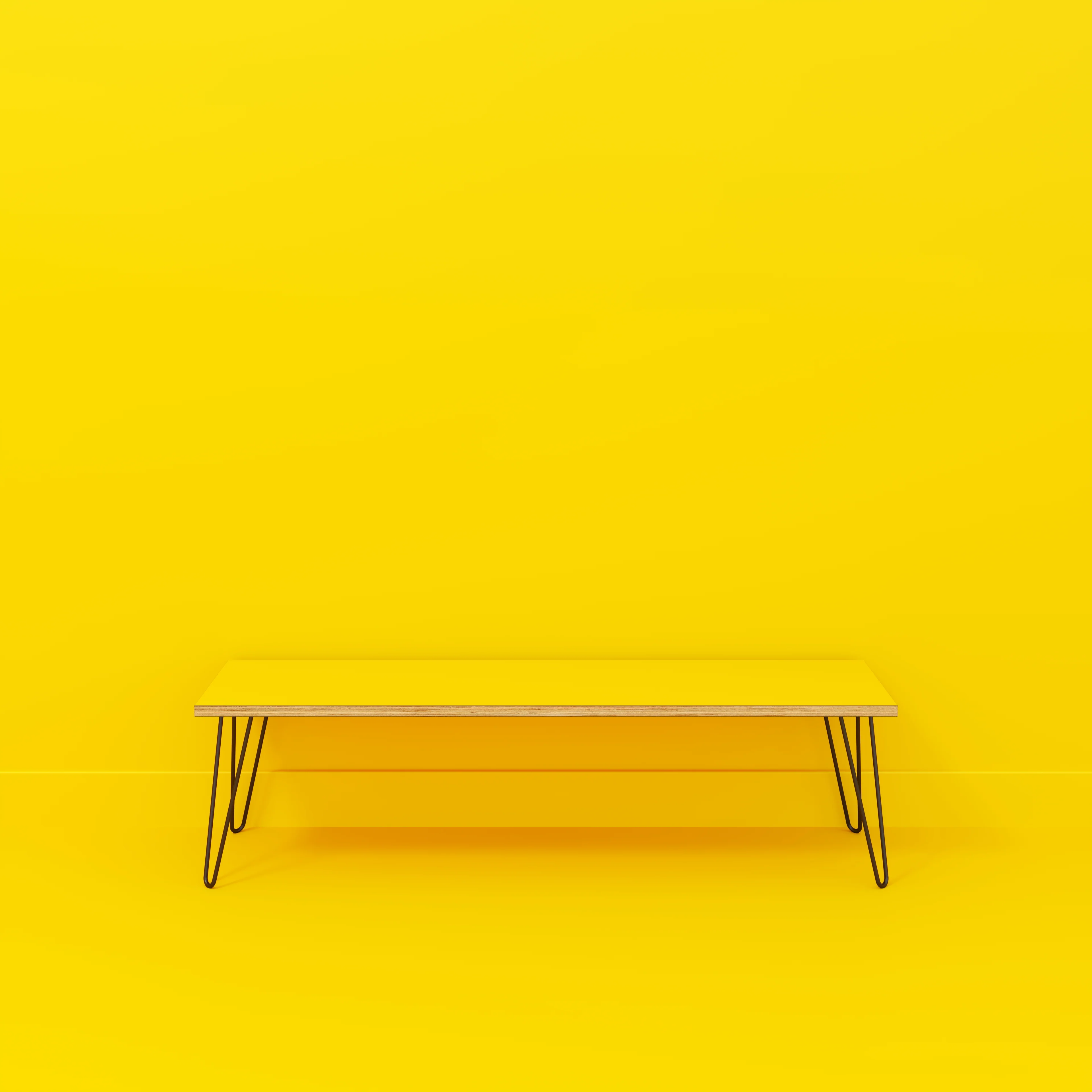 Plywood Bench Seat with Black Hairpin Legs - Formica Chrome Yellow - 1600(w) x 400(d) - Image 2