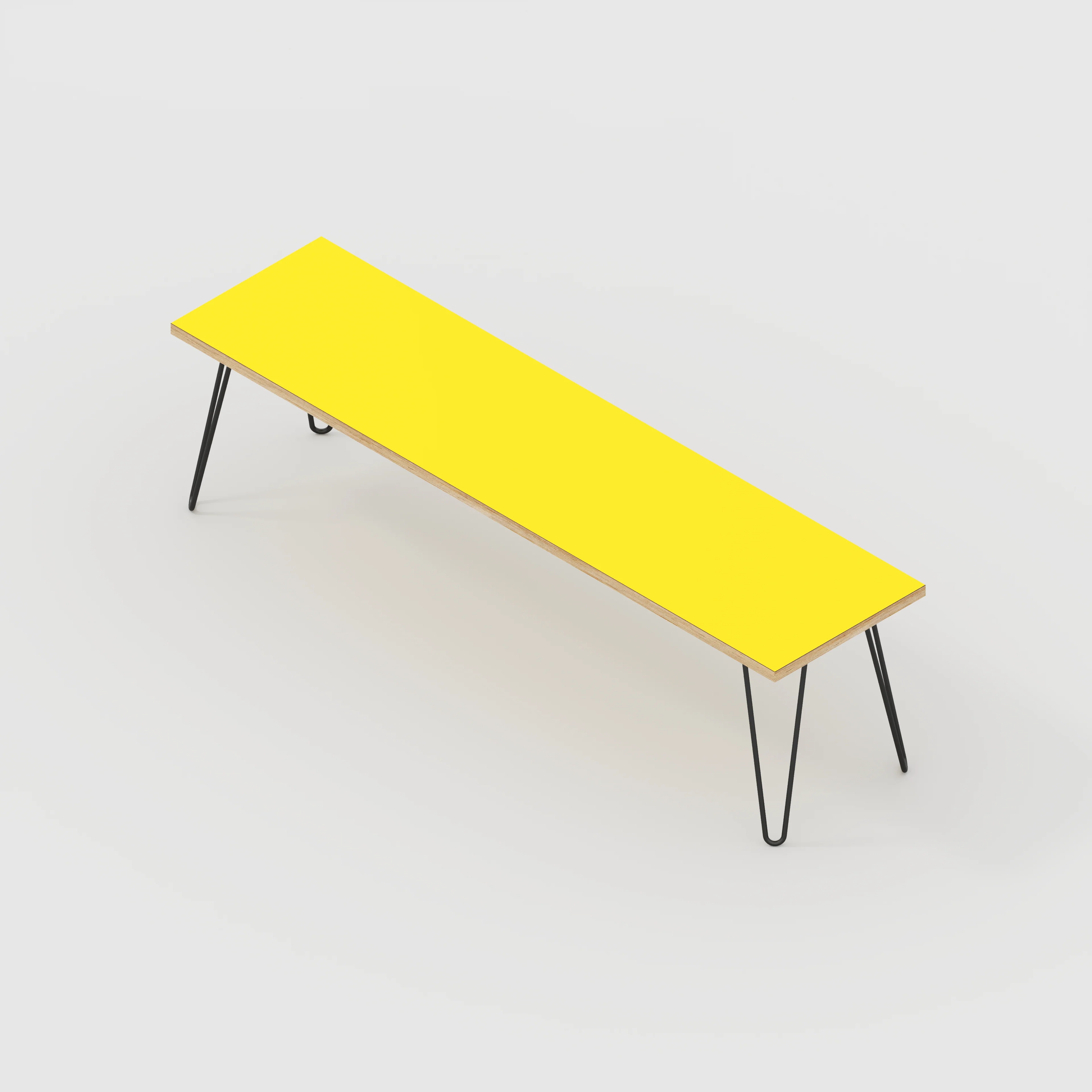 Plywood Bench Seat with Black Hairpin Legs - Formica Chrome Yellow - 1600(w) x 400(d) - Image 3