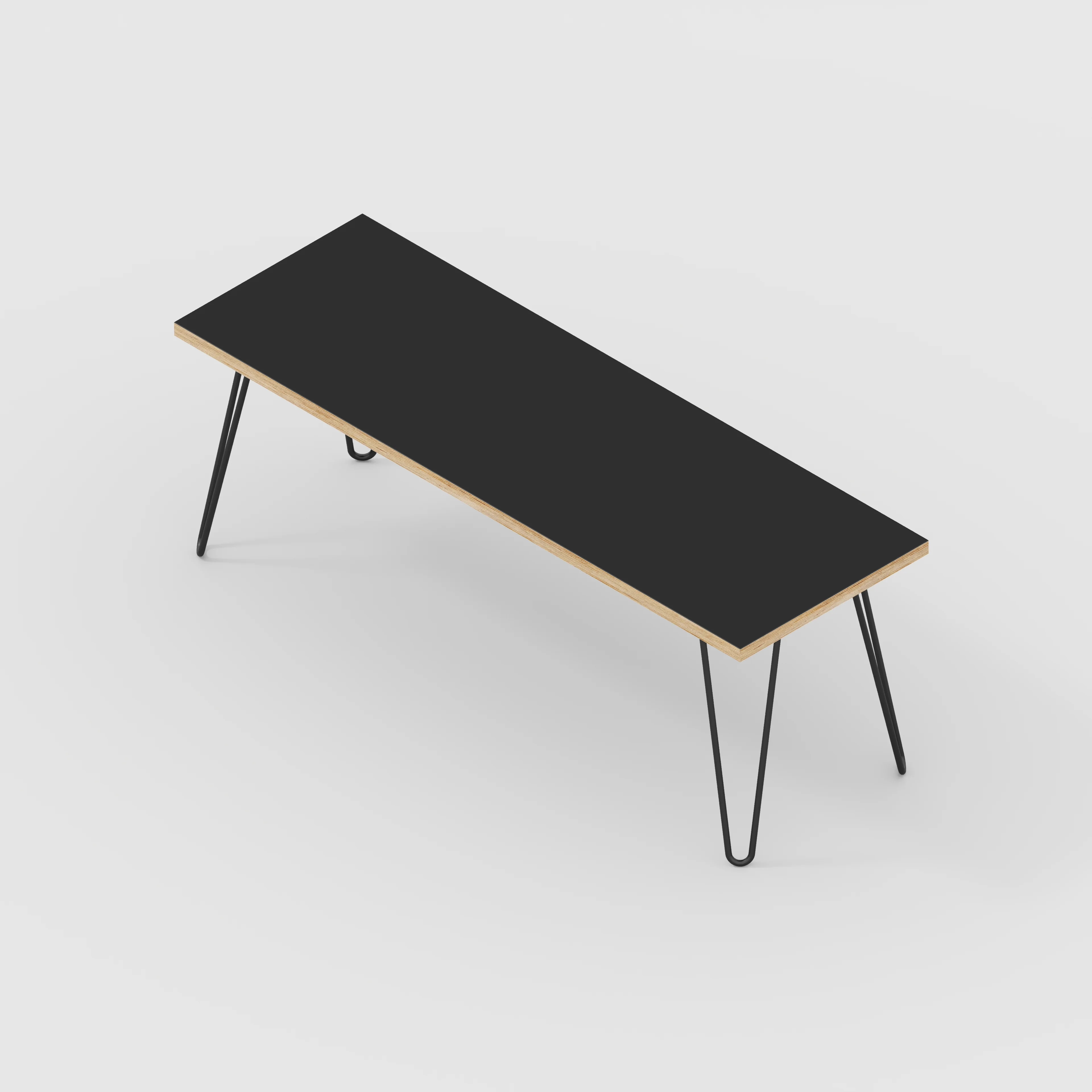 Plywood Bench Seat with Black Hairpin Legs - Formica Diamond Black - 1200(w) x 400(d) - Image 3