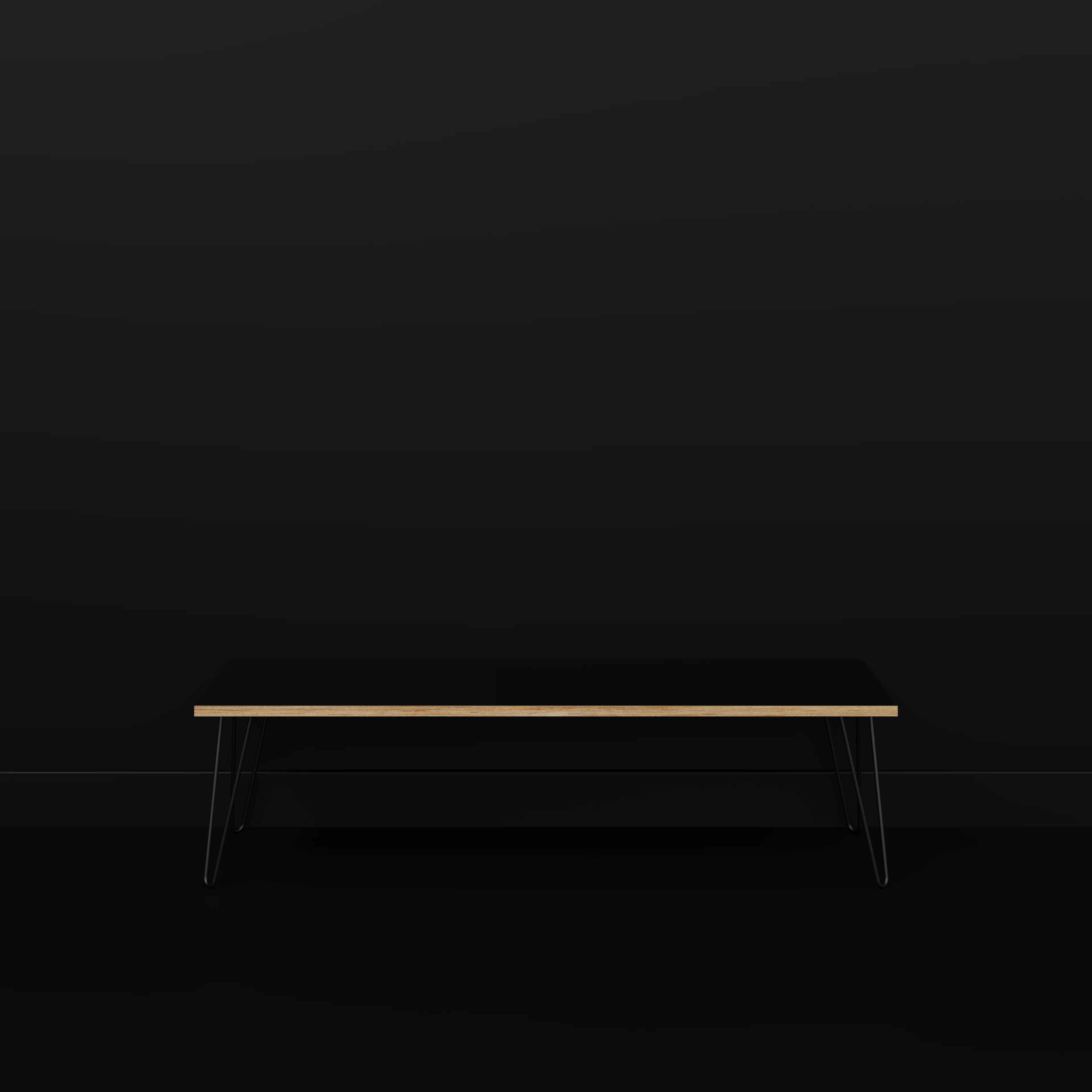 Plywood Bench Seat with Black Hairpin Legs - Formica Diamond Black - 1600(w) x 400(d) - Image 2