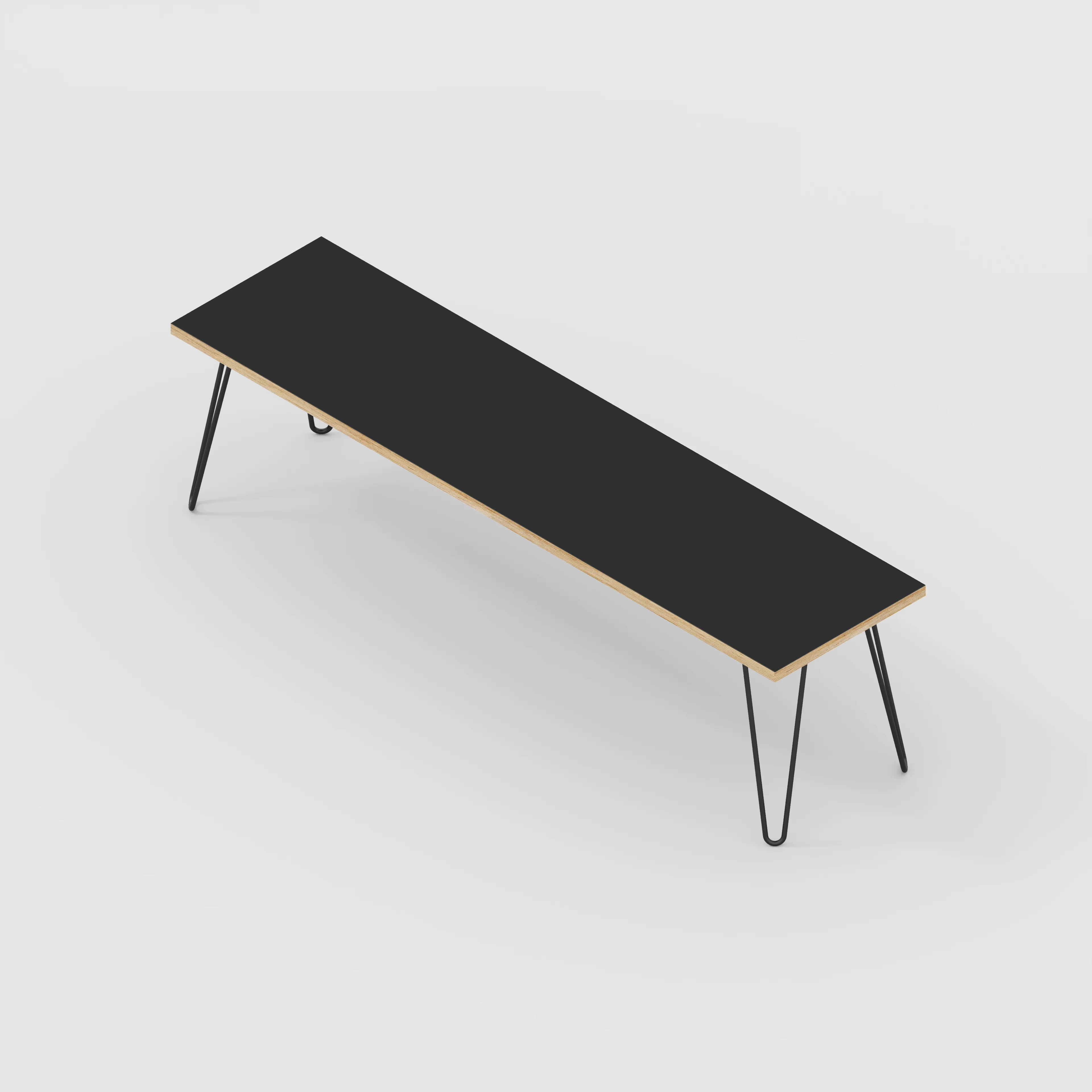 Plywood Bench Seat with Black Hairpin Legs - Formica Diamond Black - 1600(w) x 400(d) - Image 3