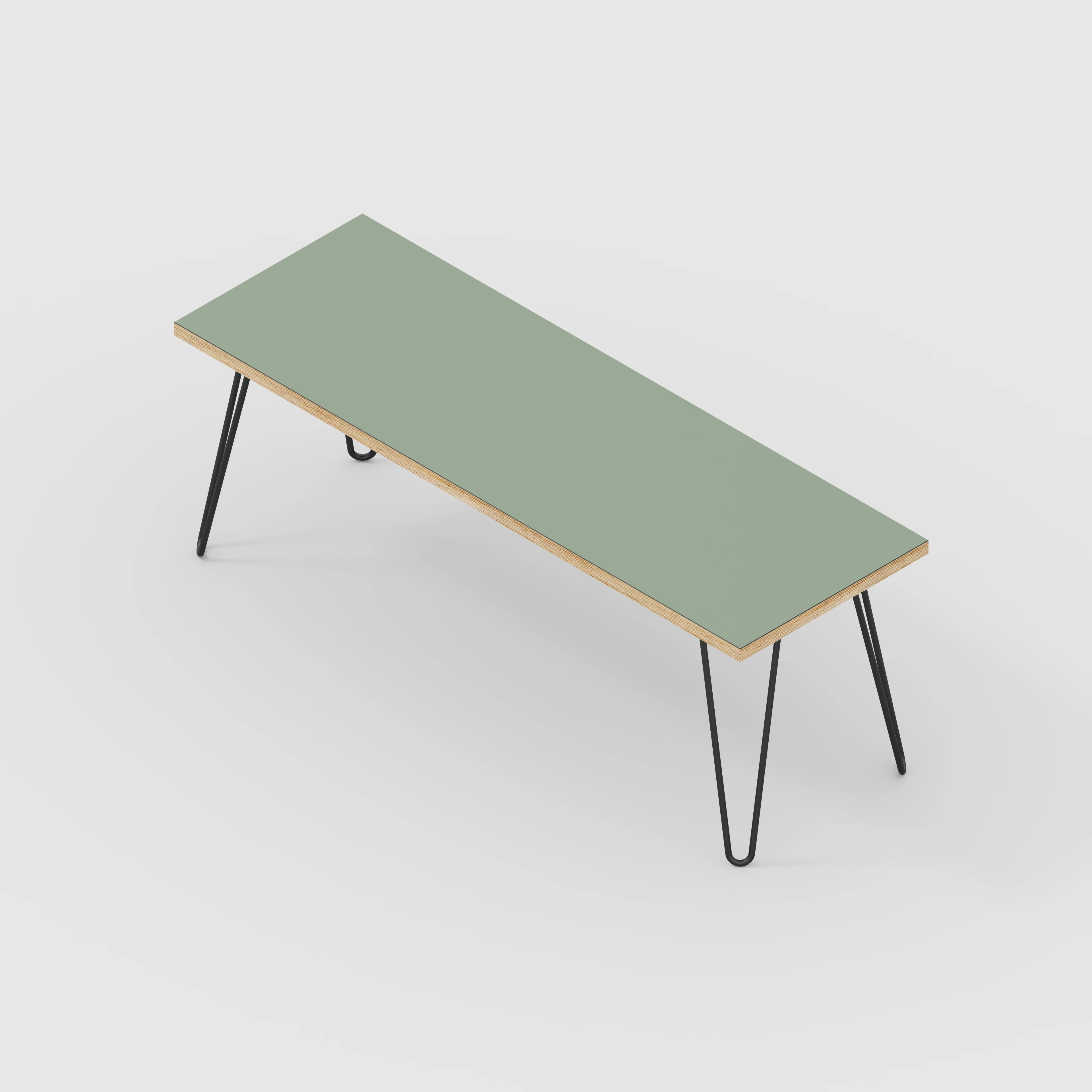 Plywood Bench Seat with Black Hairpin Legs - Formica Green Slate - 1200(w) x 400(d) - Image 3