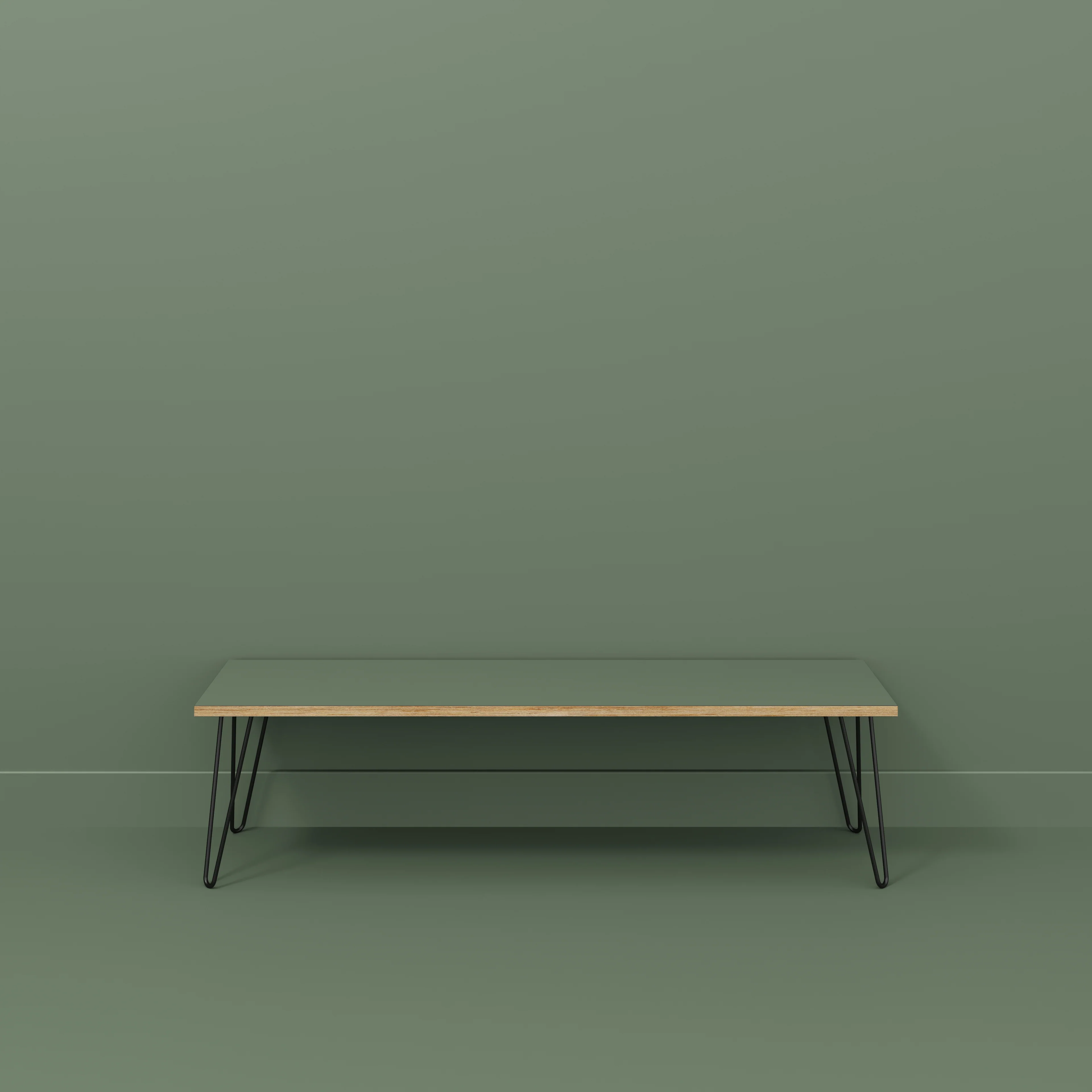 Plywood Bench Seat with Black Hairpin Legs - Formica Green Slate - 1600(w) x 400(d) - Image 2