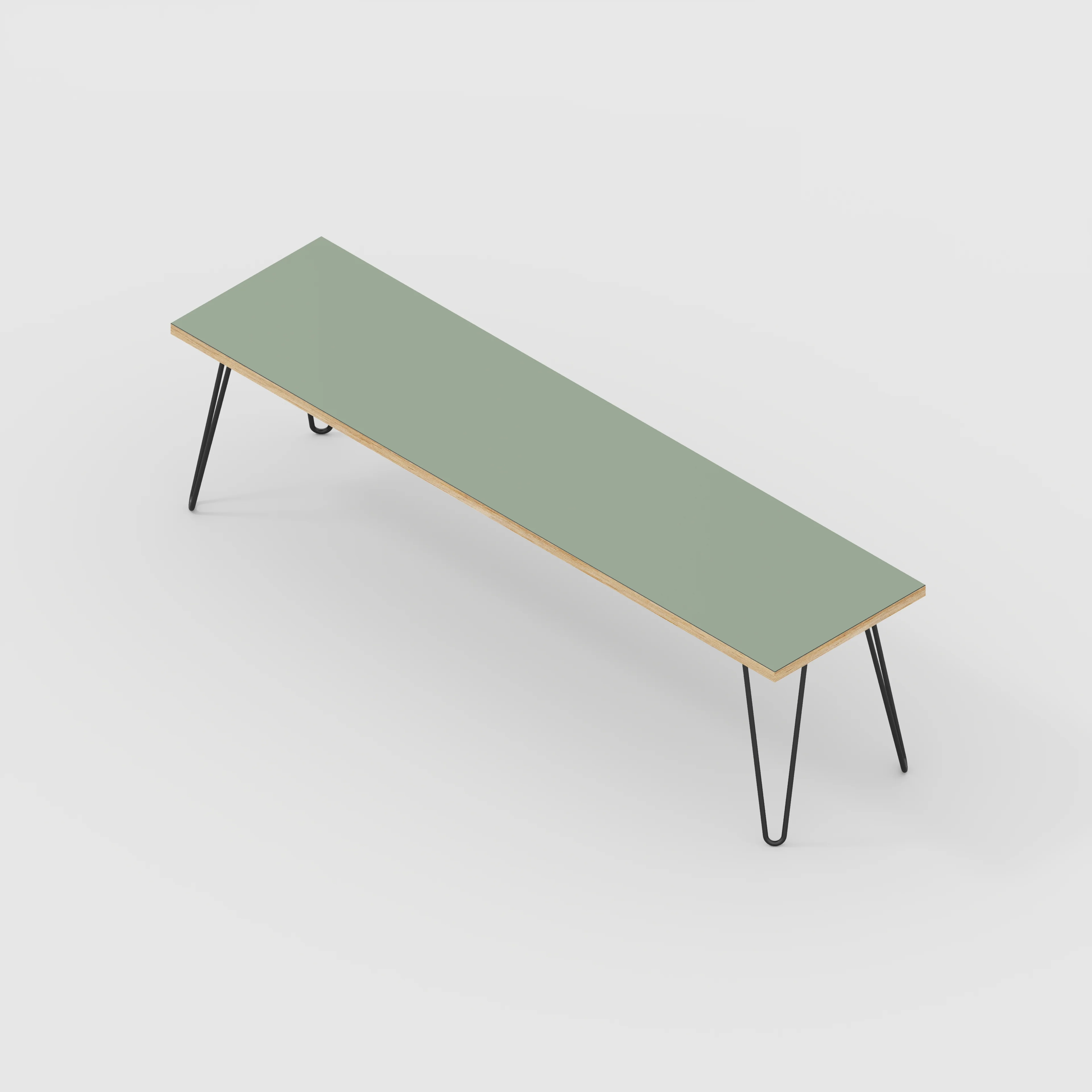 Plywood Bench Seat with Black Hairpin Legs - Formica Green Slate - 1600(w) x 400(d) - Image 3