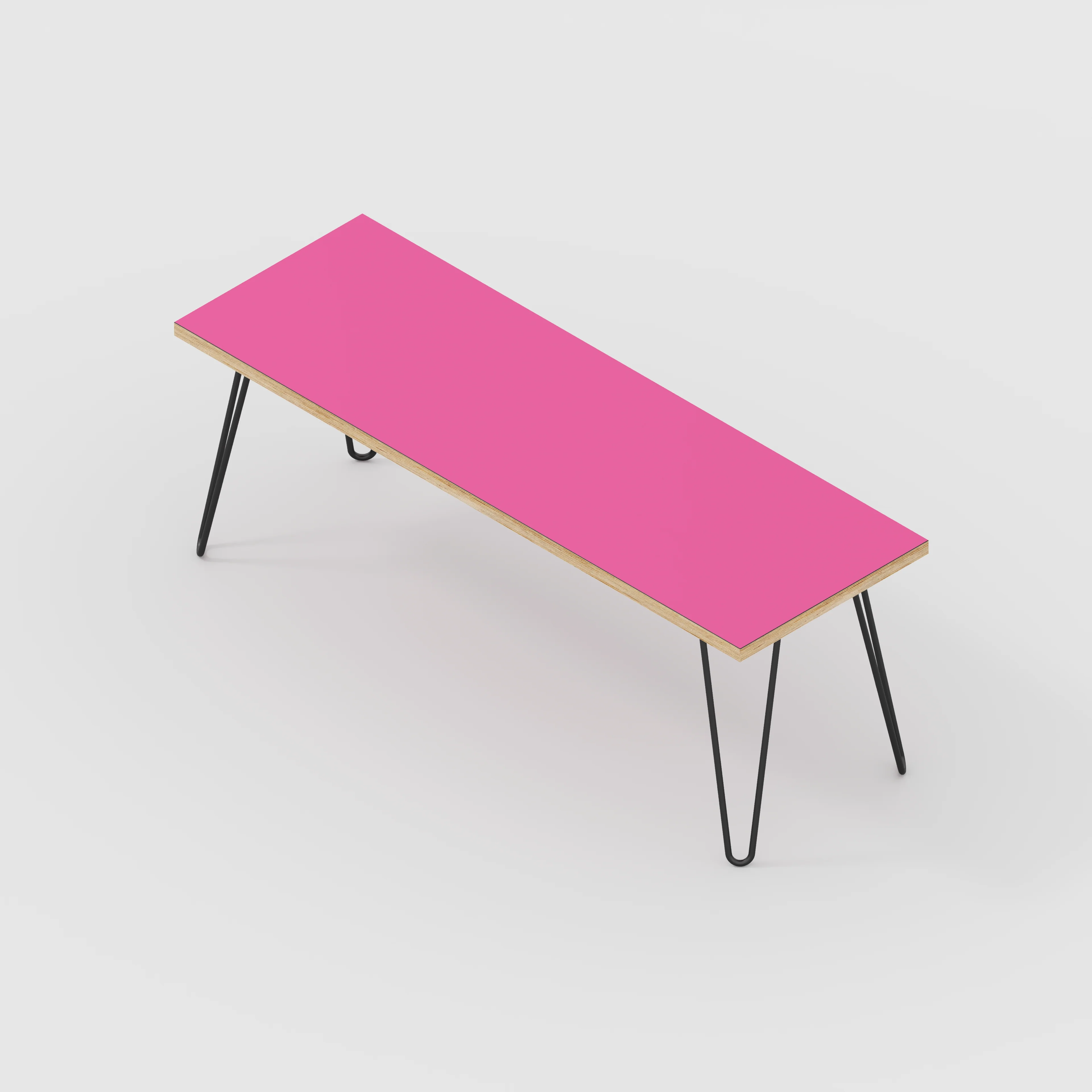 Plywood Bench Seat with Black Hairpin Legs - Formica Juicy Pink - 1200(w) x 400(d) - Image 3
