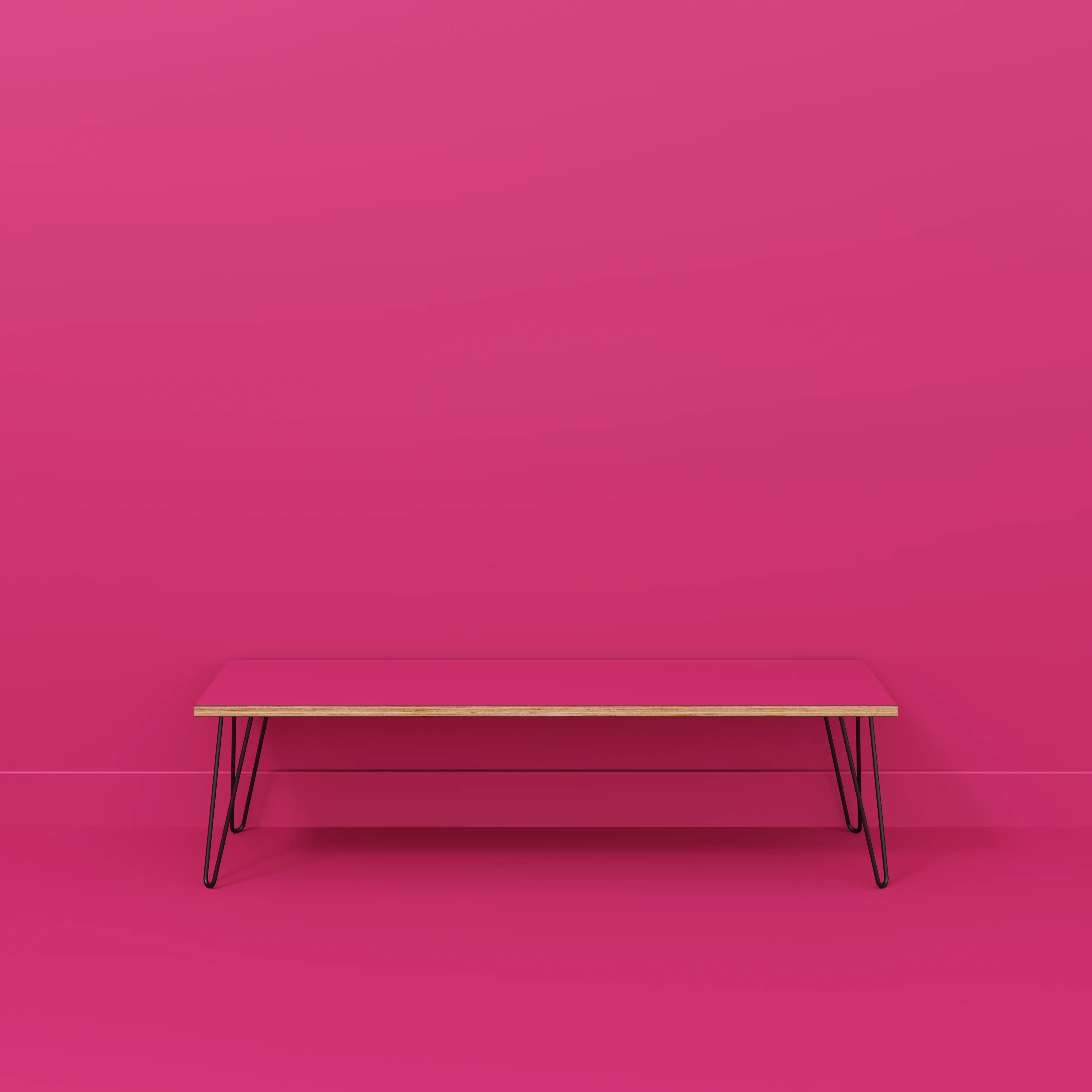 Plywood Bench Seat with Black Hairpin Legs - Formica Juicy Pink - 1600(w) x 400(d) - Image 2