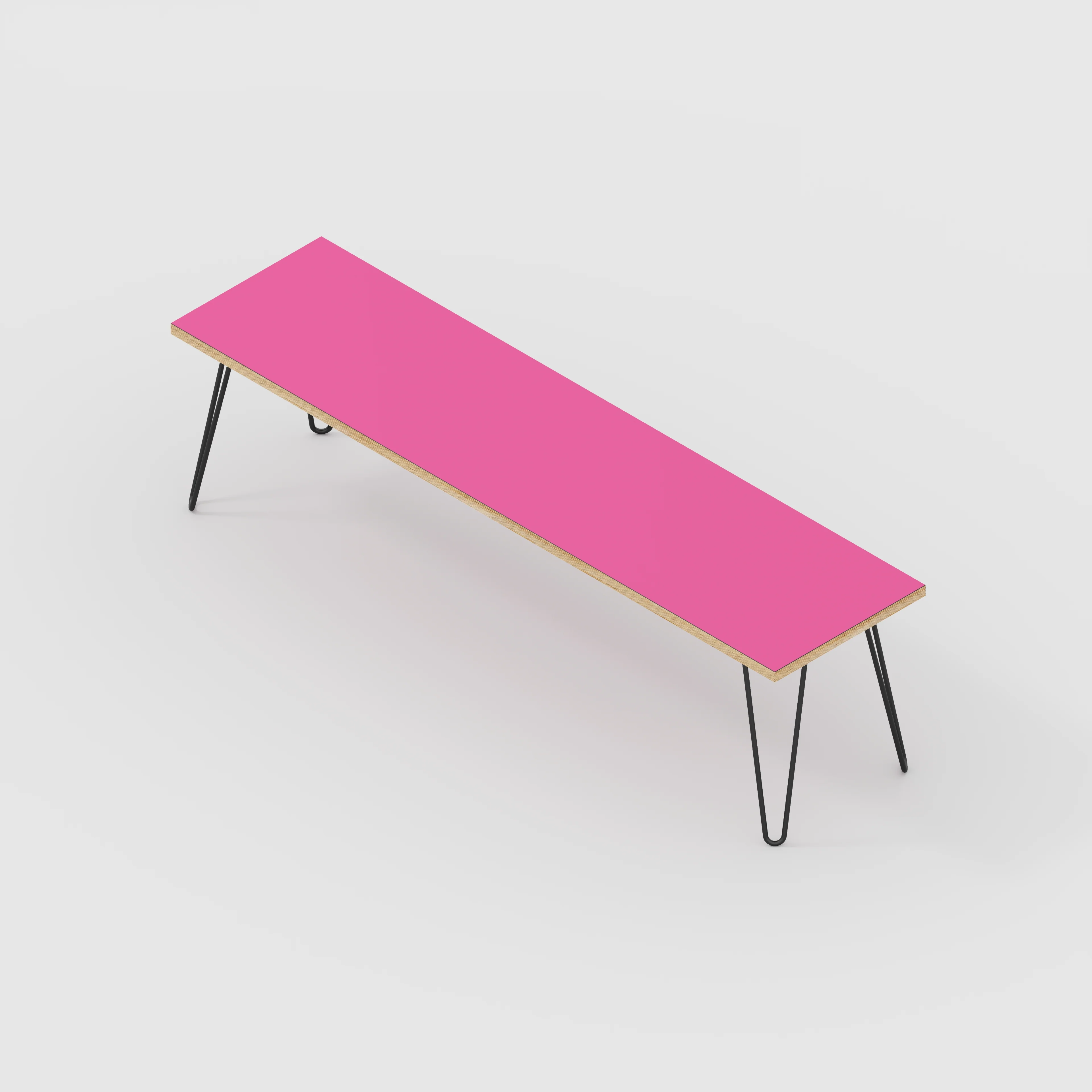 Plywood Bench Seat with Black Hairpin Legs - Formica Juicy Pink - 1600(w) x 400(d) - Image 3