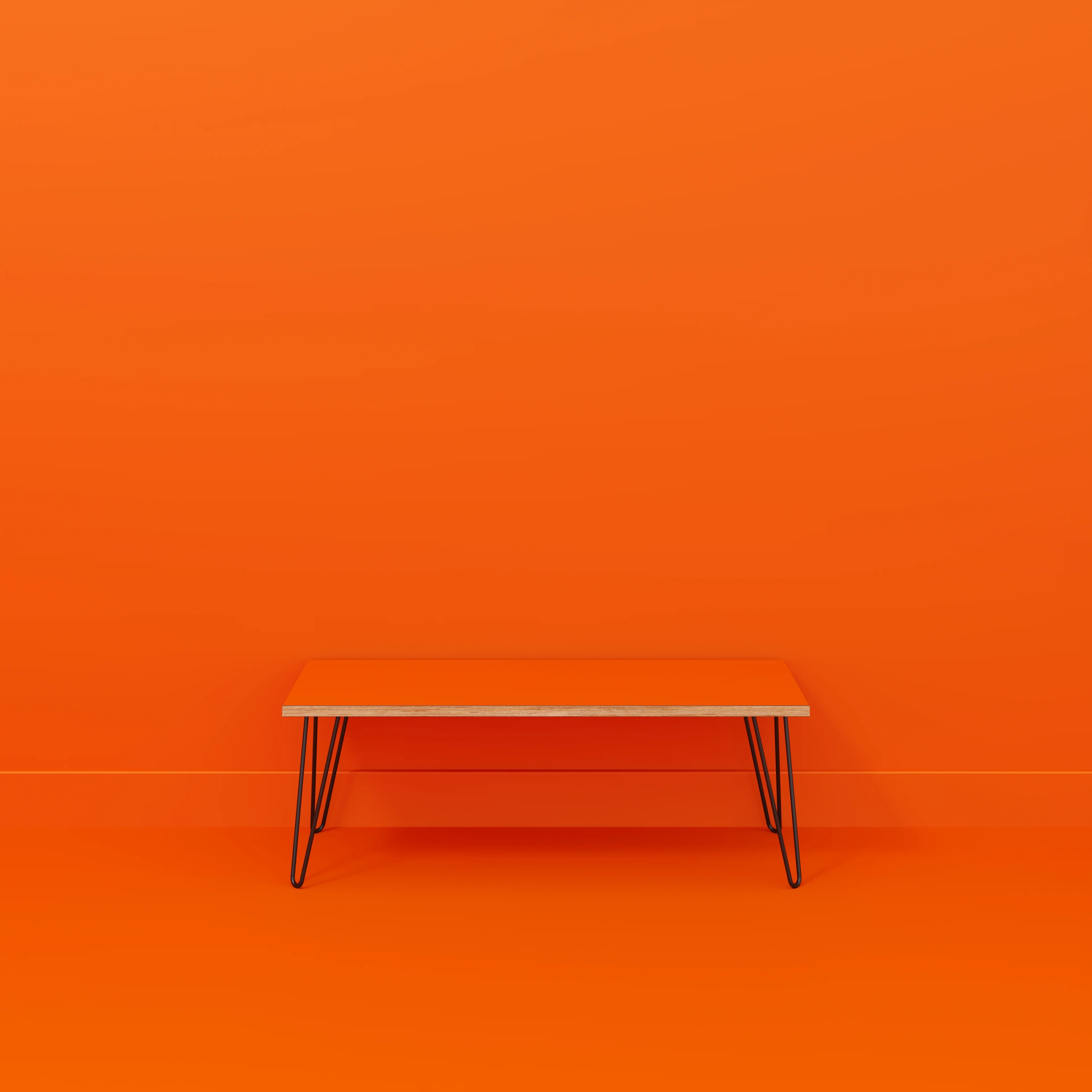 Plywood Bench Seat with Black Hairpin Legs - Formica Levante Orange - 1200(w) x 400(d) - Image 2