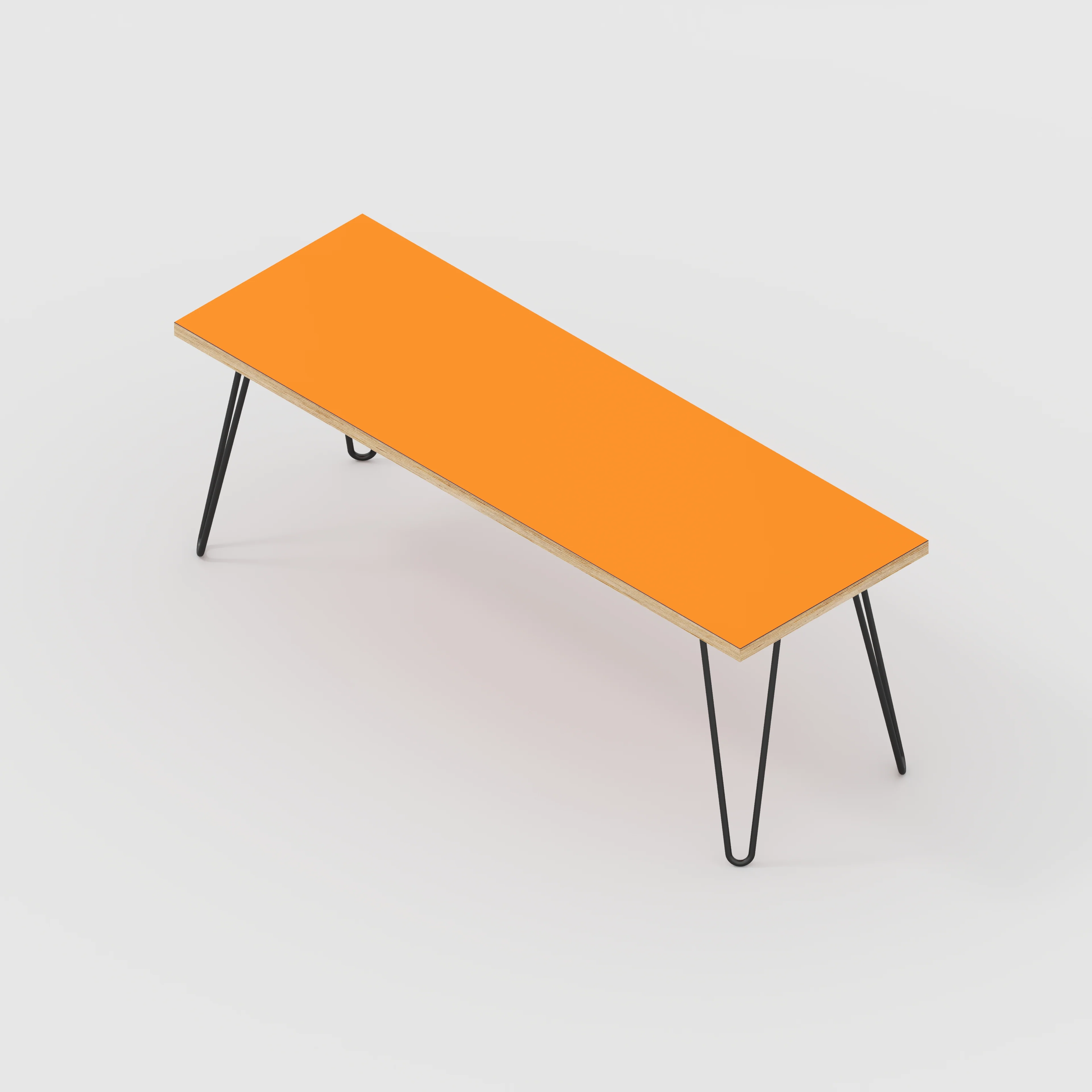Plywood Bench Seat with Black Hairpin Legs - Formica Levante Orange - 1200(w) x 400(d) - Image 3