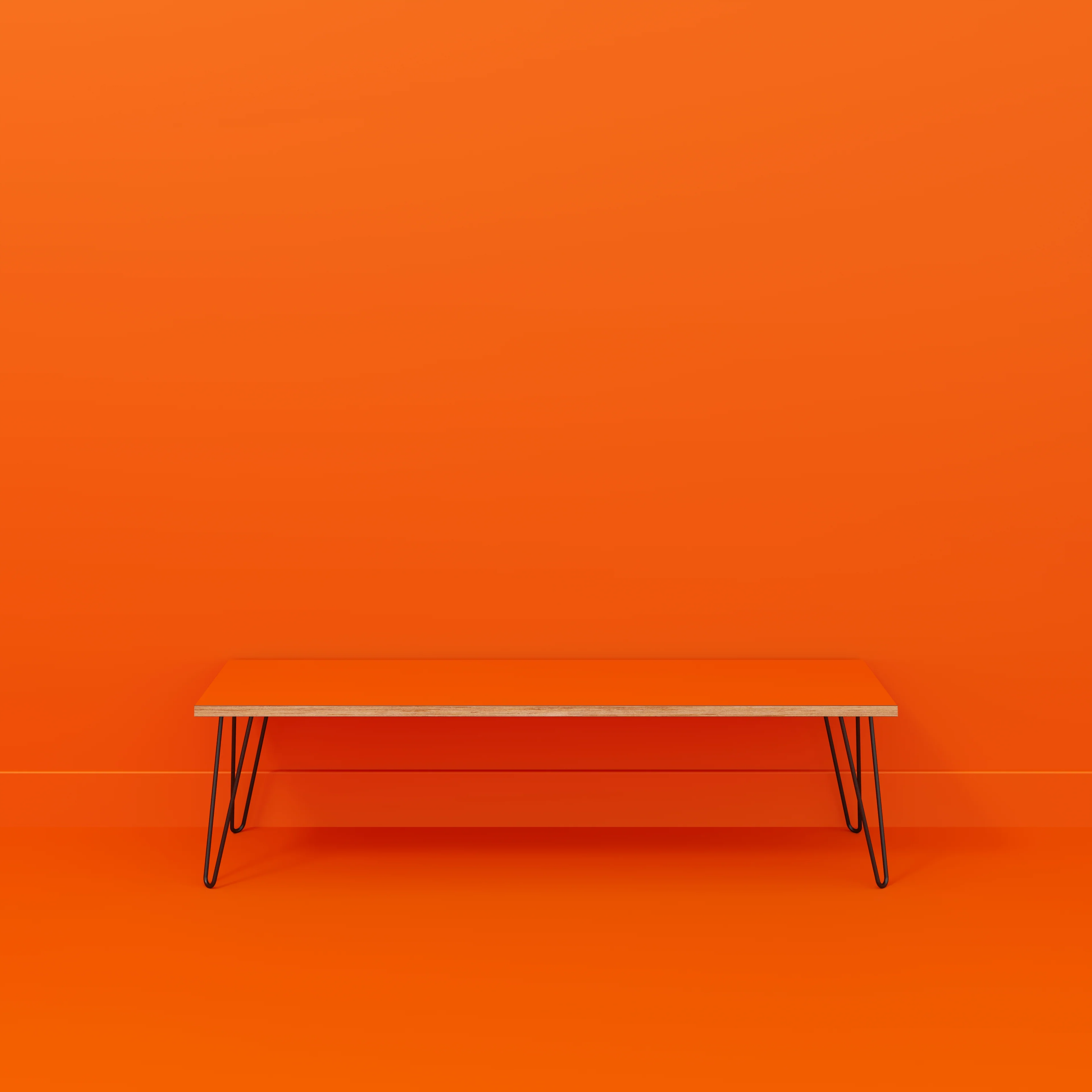 Plywood Bench Seat with Black Hairpin Legs - Formica Levante Orange - 1600(w) x 400(d) - Image 2