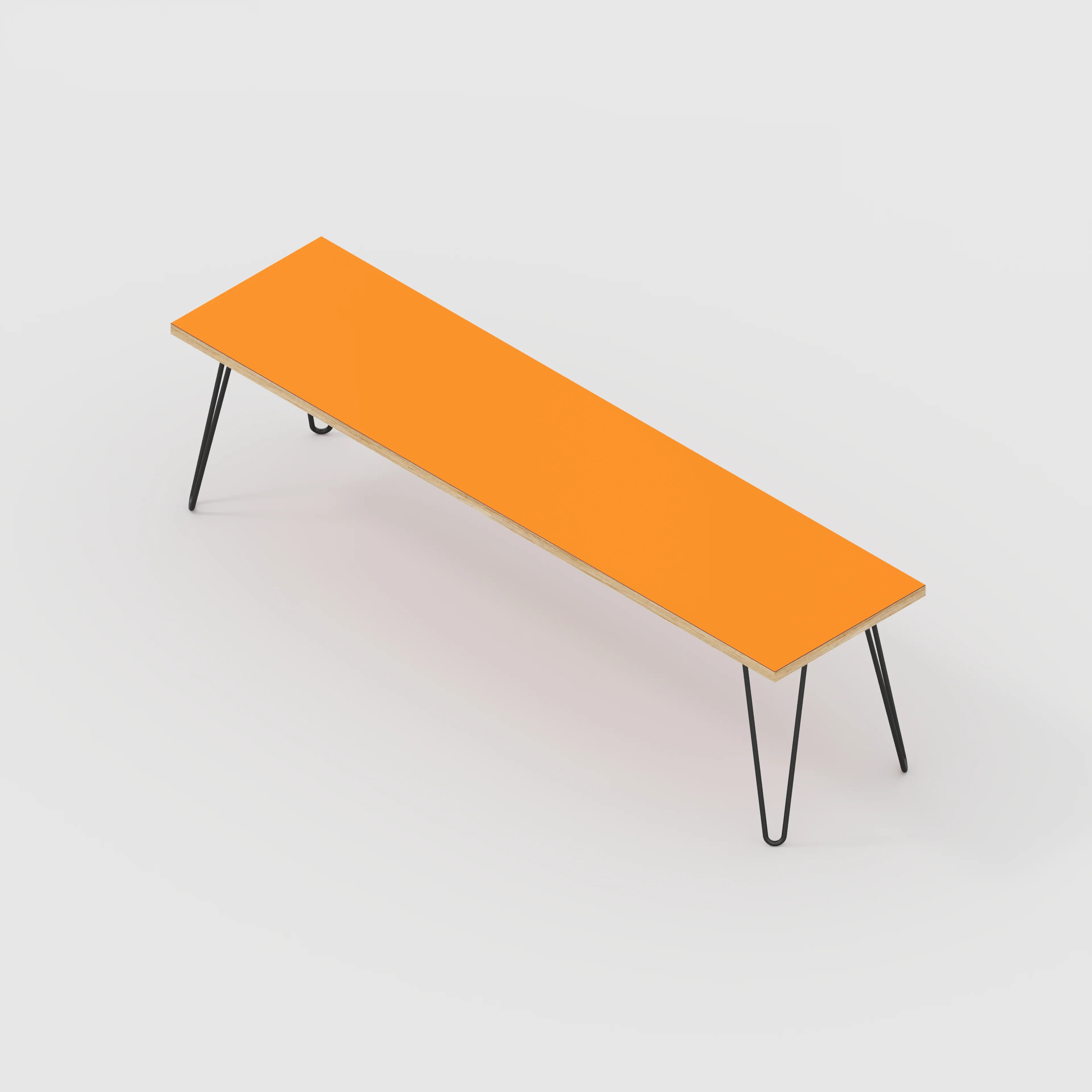 Plywood Bench Seat with Black Hairpin Legs - Formica Levante Orange - 1600(w) x 400(d) - Image 3