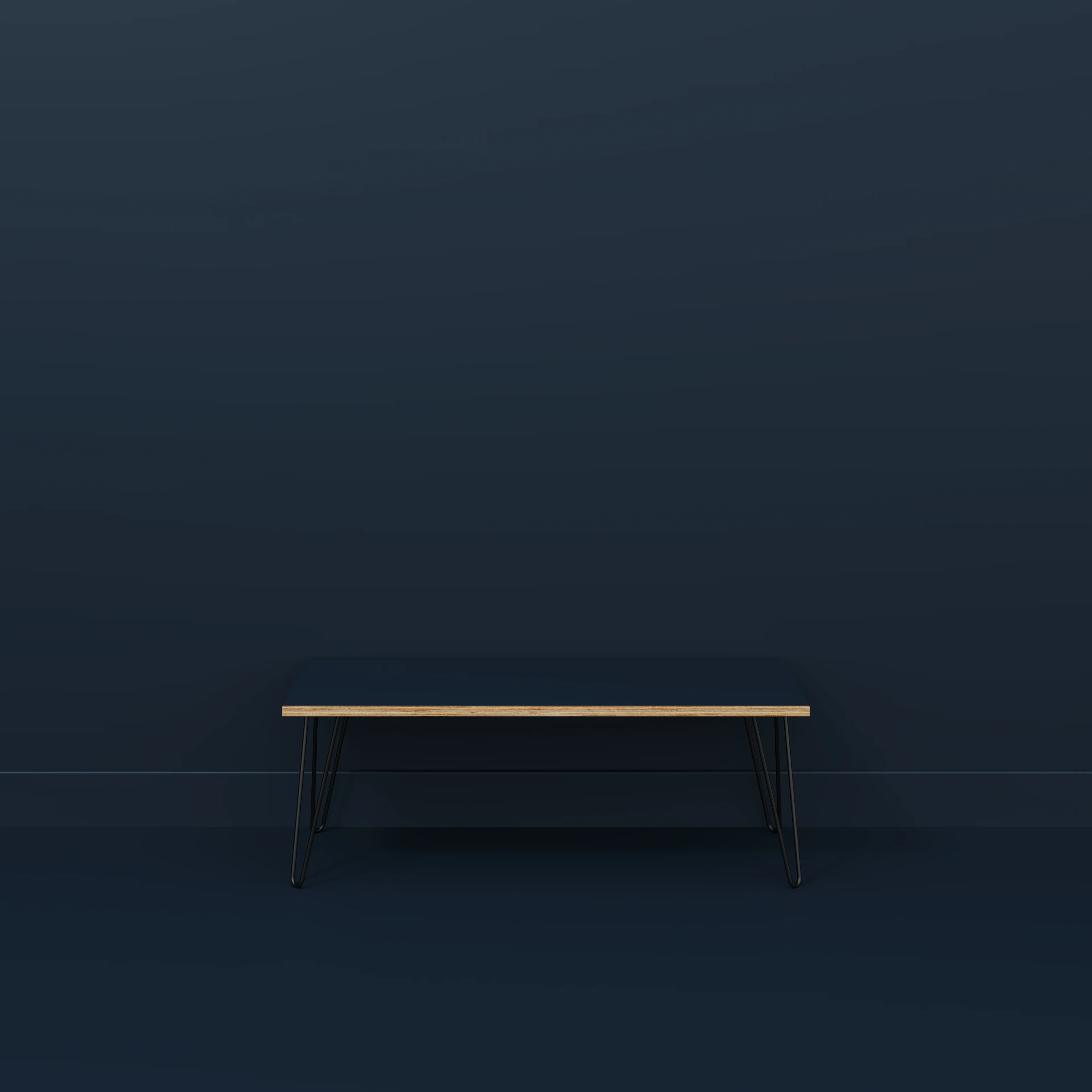 Plywood Bench Seat with Black Hairpin Legs - Formica Night Sea Blue - 1200(w) x 400(d) - Image 2