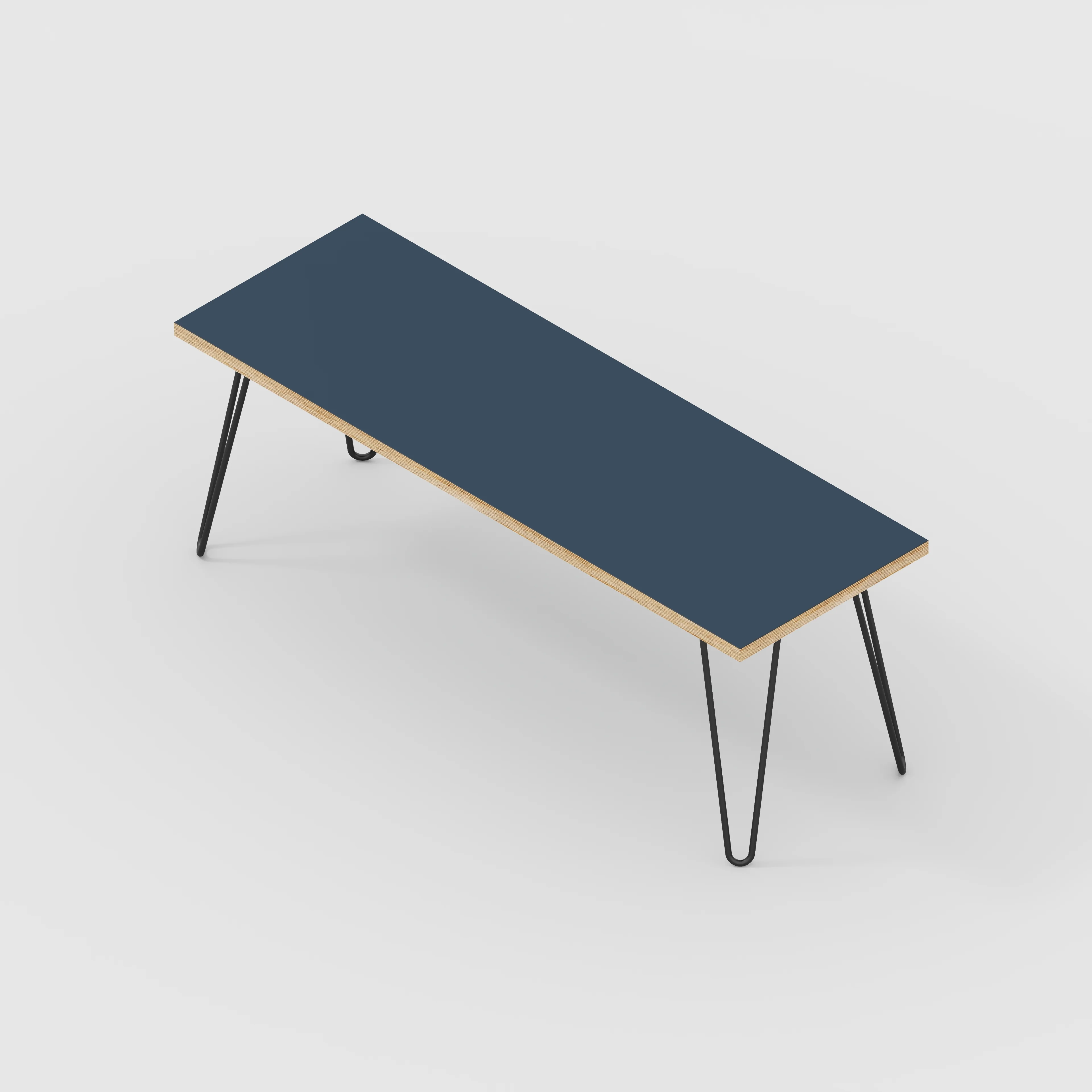 Plywood Bench Seat with Black Hairpin Legs - Formica Night Sea Blue - 1200(w) x 400(d) - Image 3