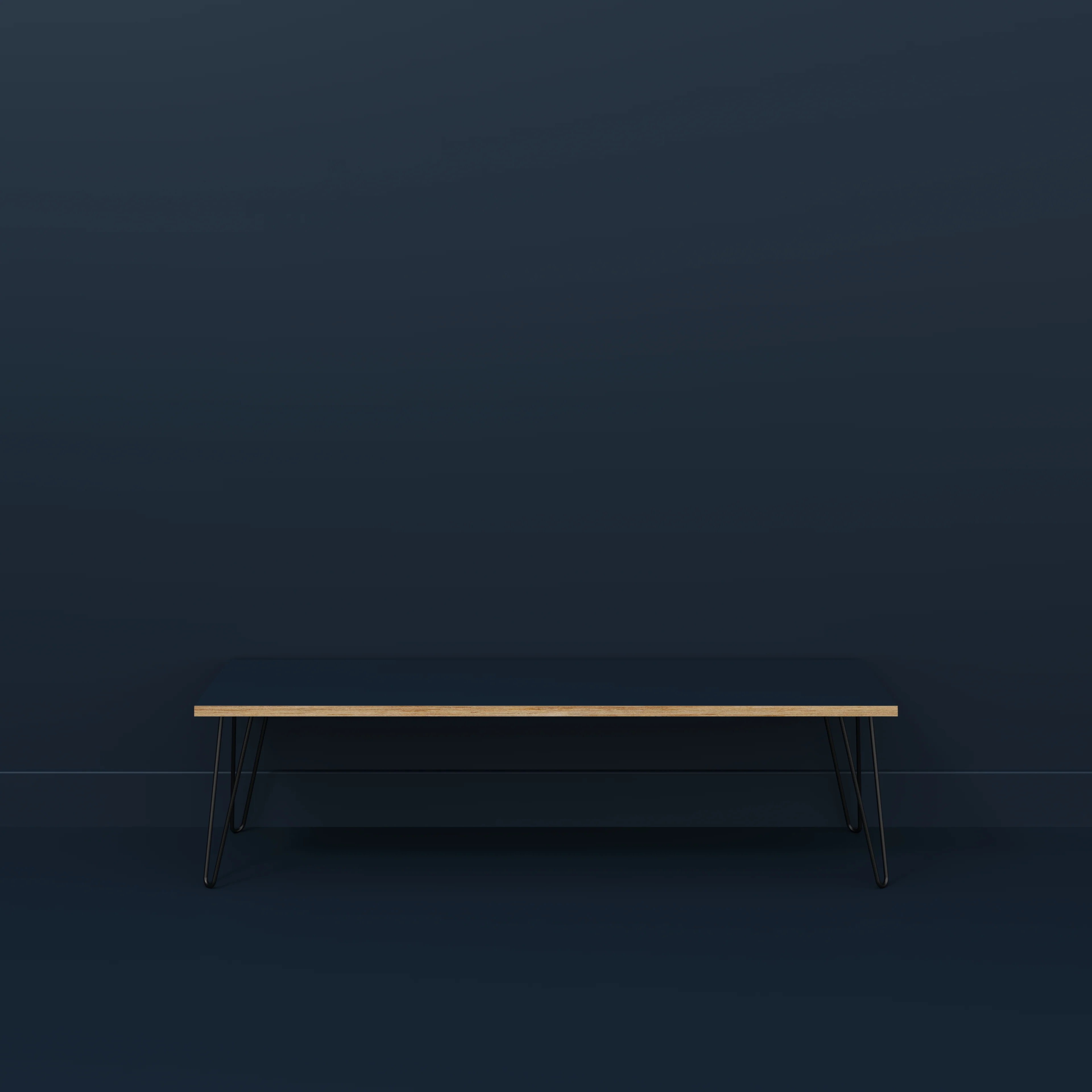 Plywood Bench Seat with Black Hairpin Legs - Formica Night Sea Blue - 1600(w) x 400(d) - Image 2