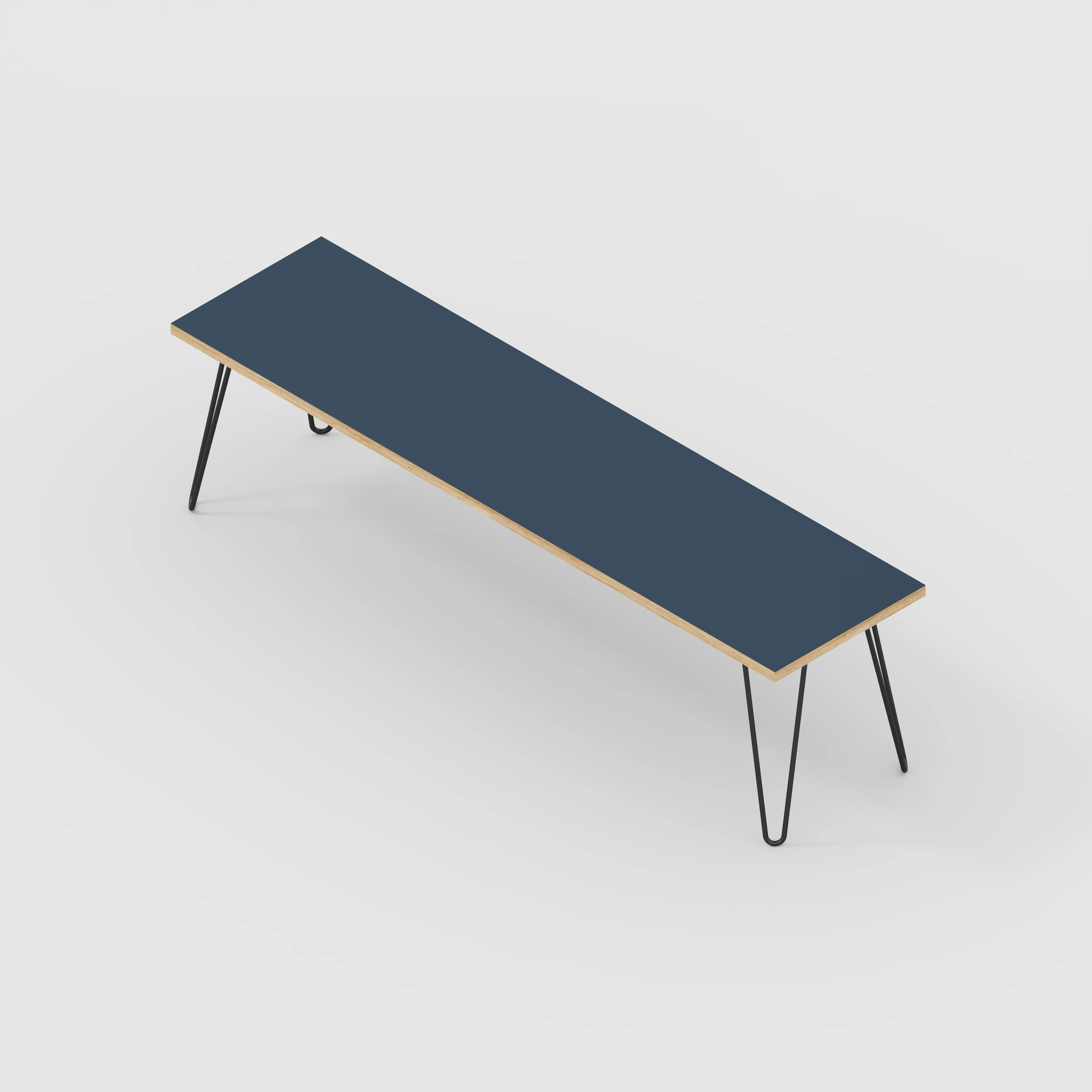 Plywood Bench Seat with Black Hairpin Legs - Formica Night Sea Blue - 1600(w) x 400(d) - Image 3