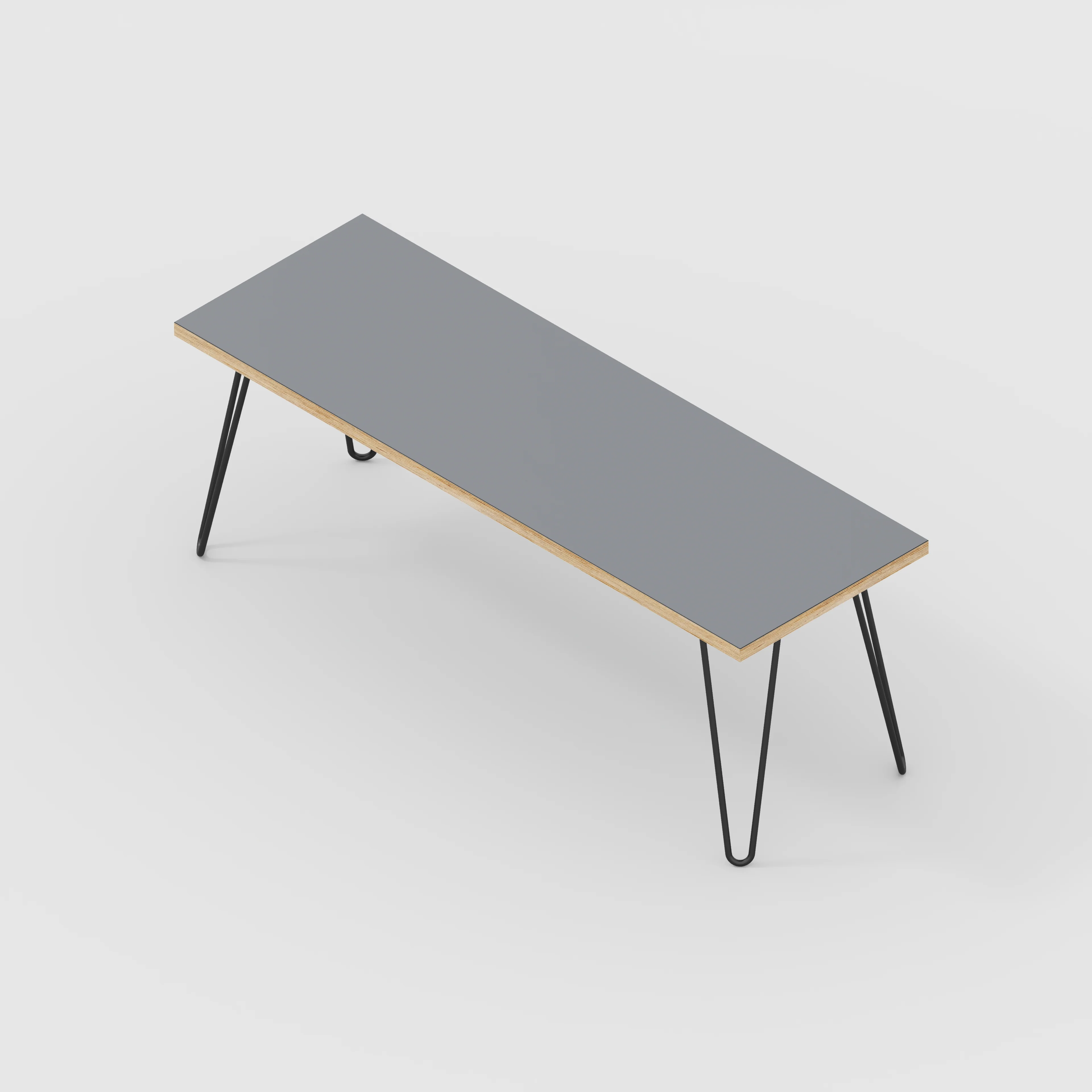 Plywood Bench Seat with Black Hairpin Legs - Formica Tornado Grey - 1200(w) x 400(d) - Image 3