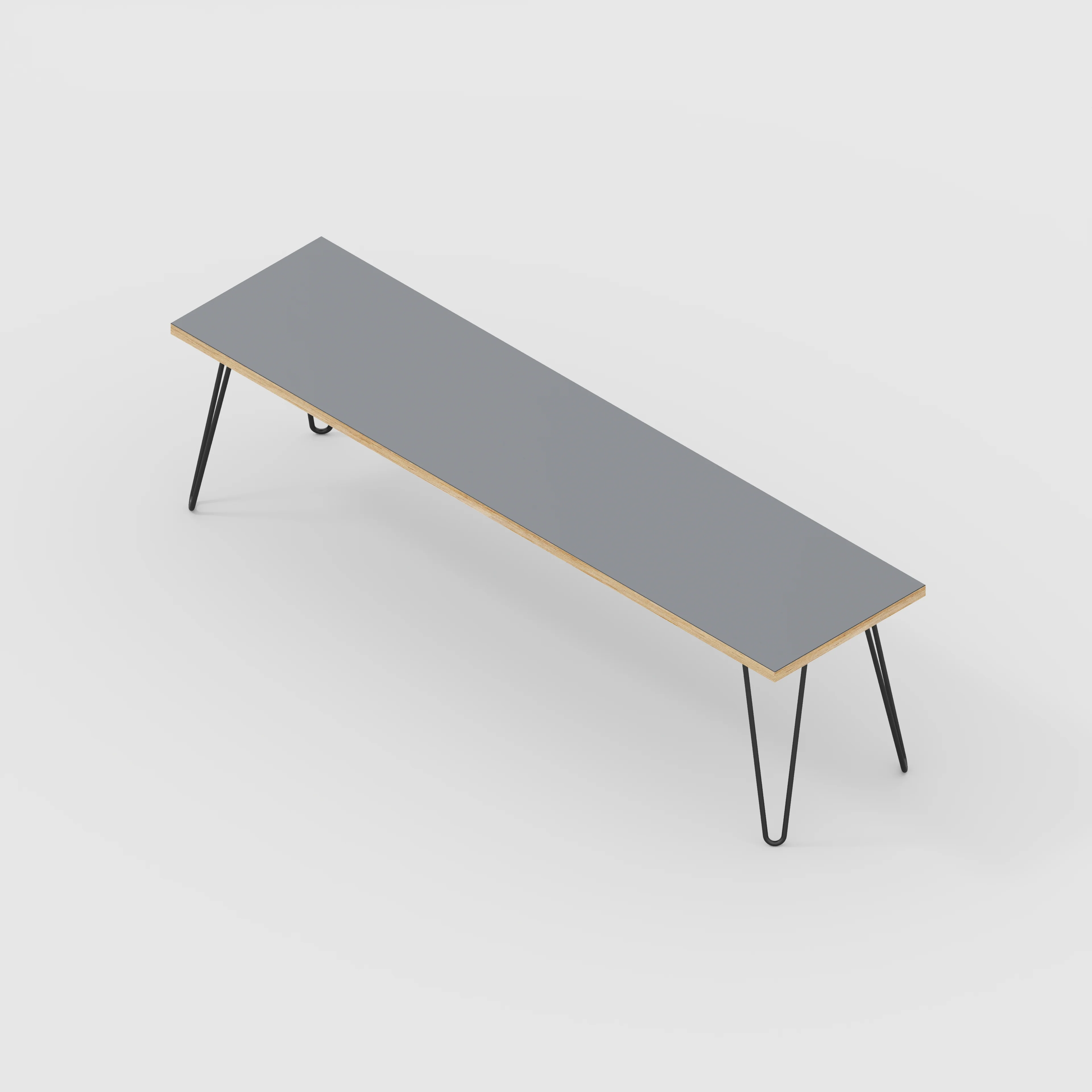 Plywood Bench Seat with Black Hairpin Legs - Formica Tornado Grey - 1600(w) x 400(d) - Image 3