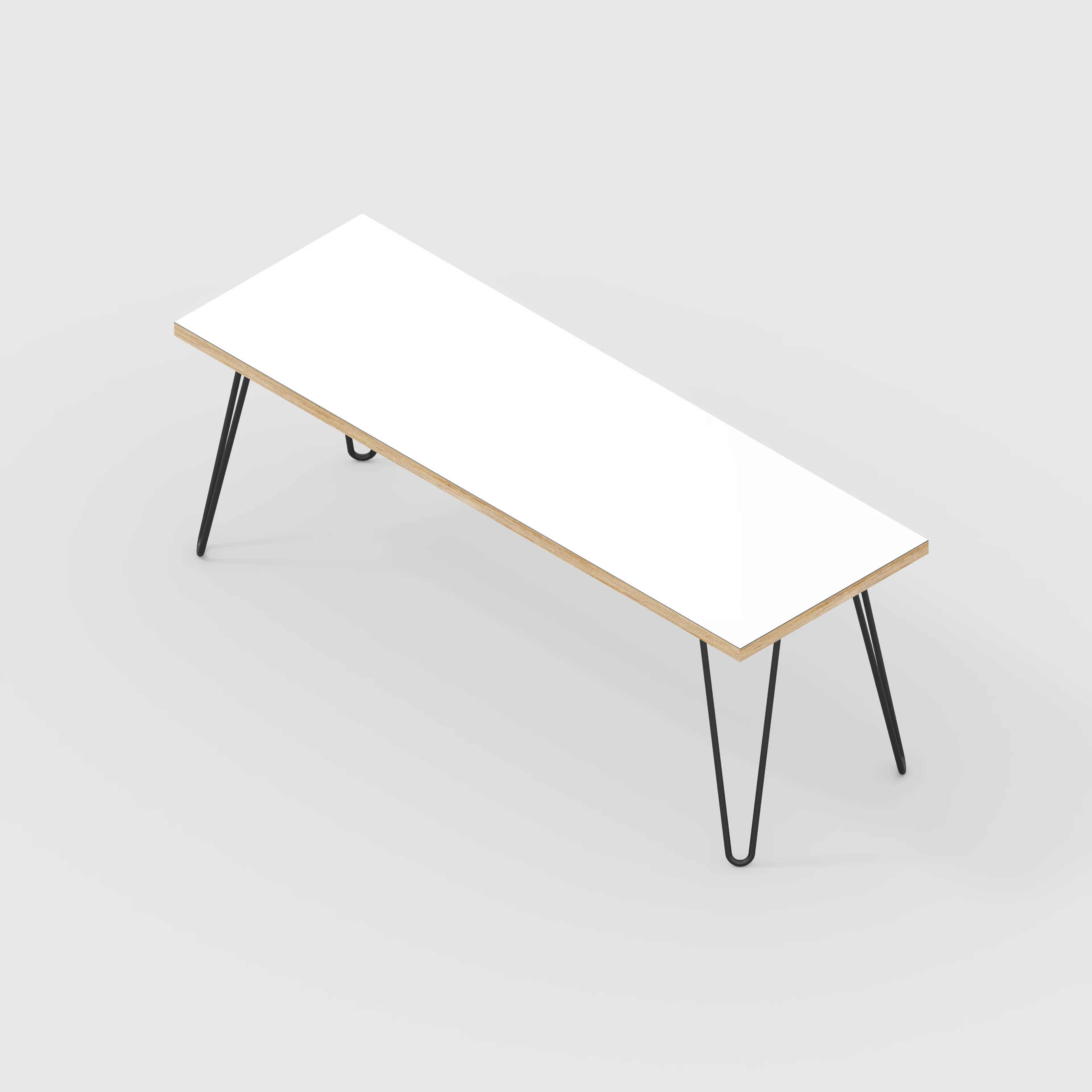 Plywood Bench Seat with Black Hairpin Legs - Formica White - 1200(w) x 400(d) - Image 3