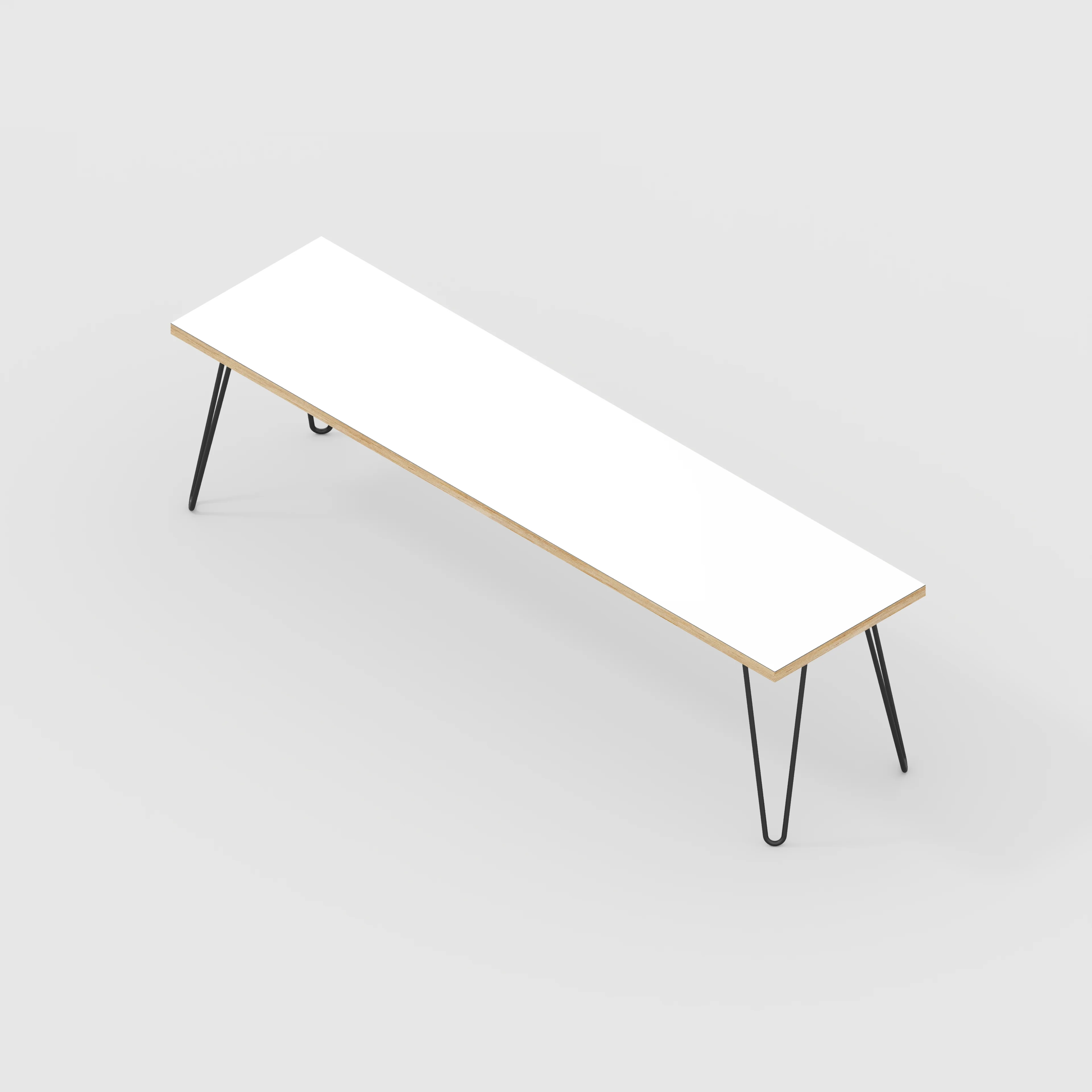 Plywood Bench Seat with Black Hairpin Legs - Formica White - 1600(w) x 400(d) - Image 3