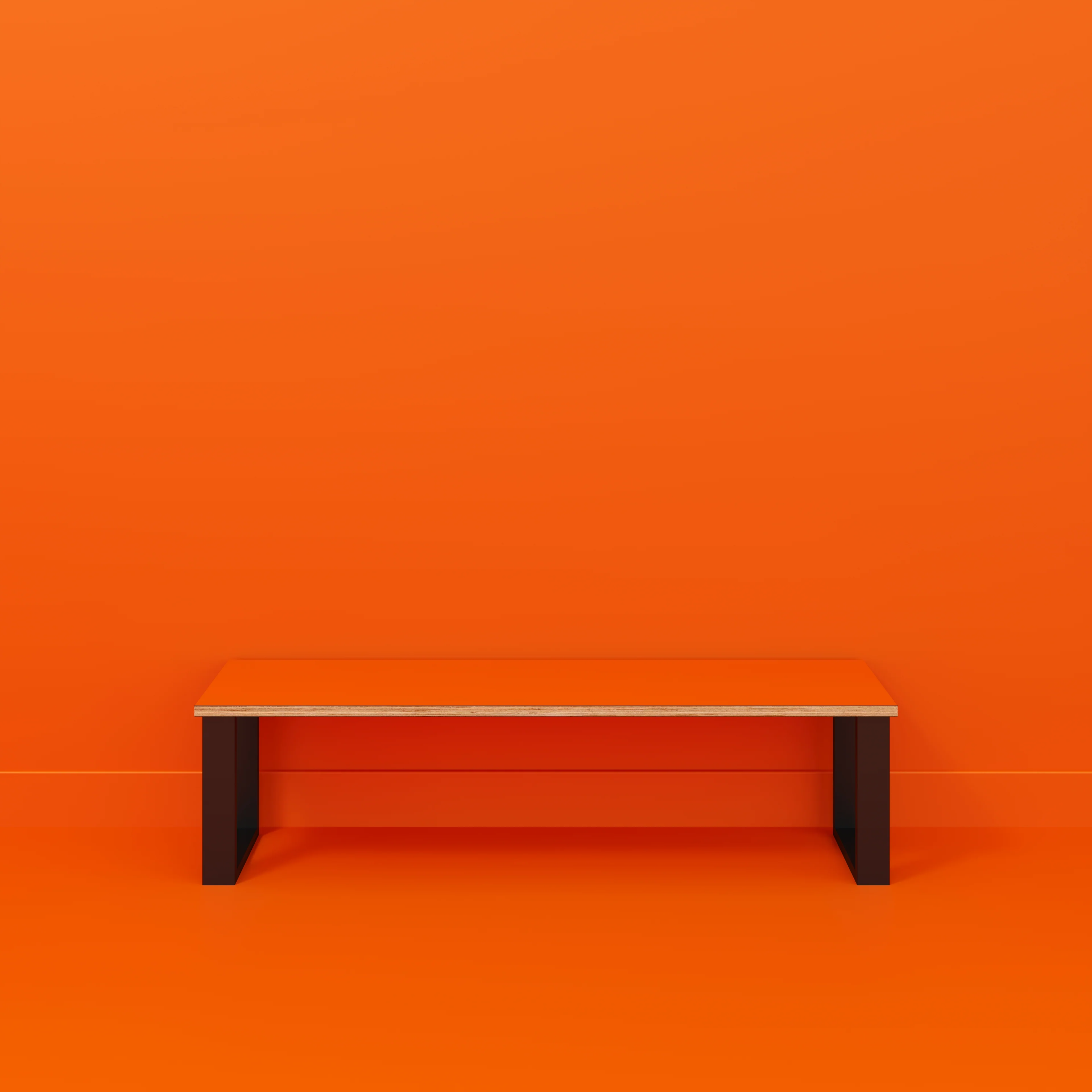 Plywood Bench Seat with Black Industrial Legs - Formica Levante Orange - 1600(w) x 400(d) - Image 2