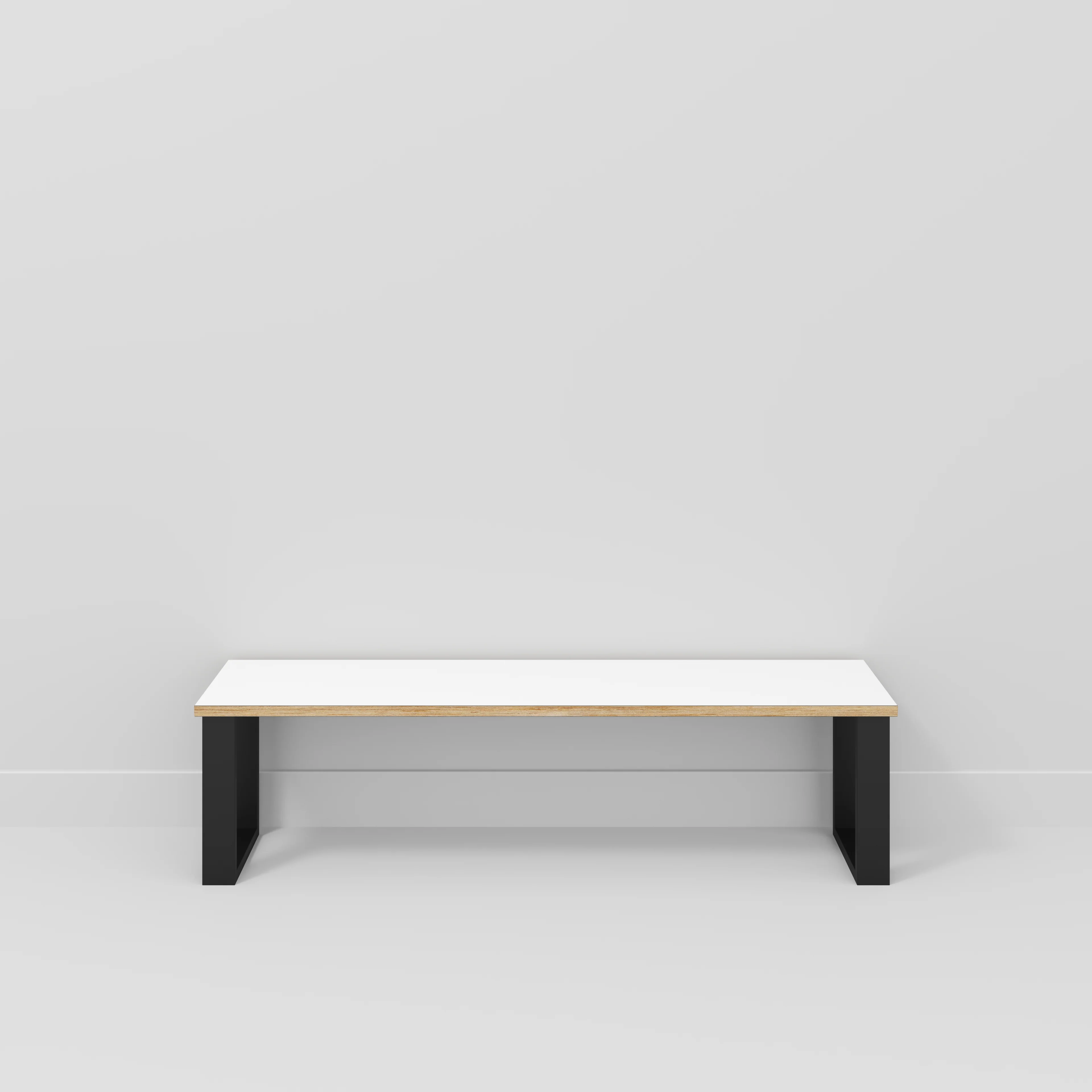 Plywood Bench Seat with Black Industrial Legs - Formica White - 1600(w) x 400(d) - Image 2