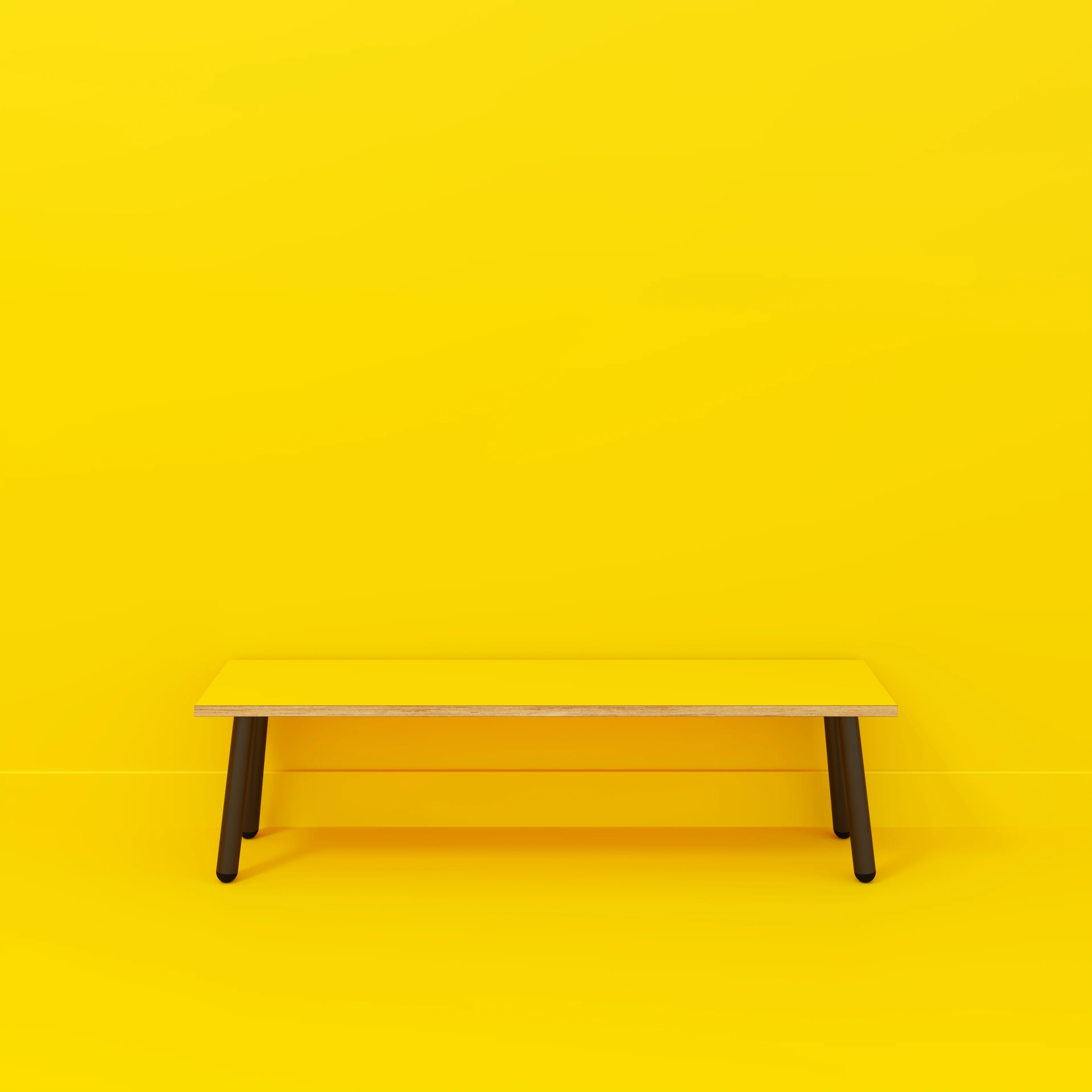 Plywood Bench Seat with Black Round Single Pin Legs - Formica Chrome Yellow - 1600(w) x 400(d) - Image 2
