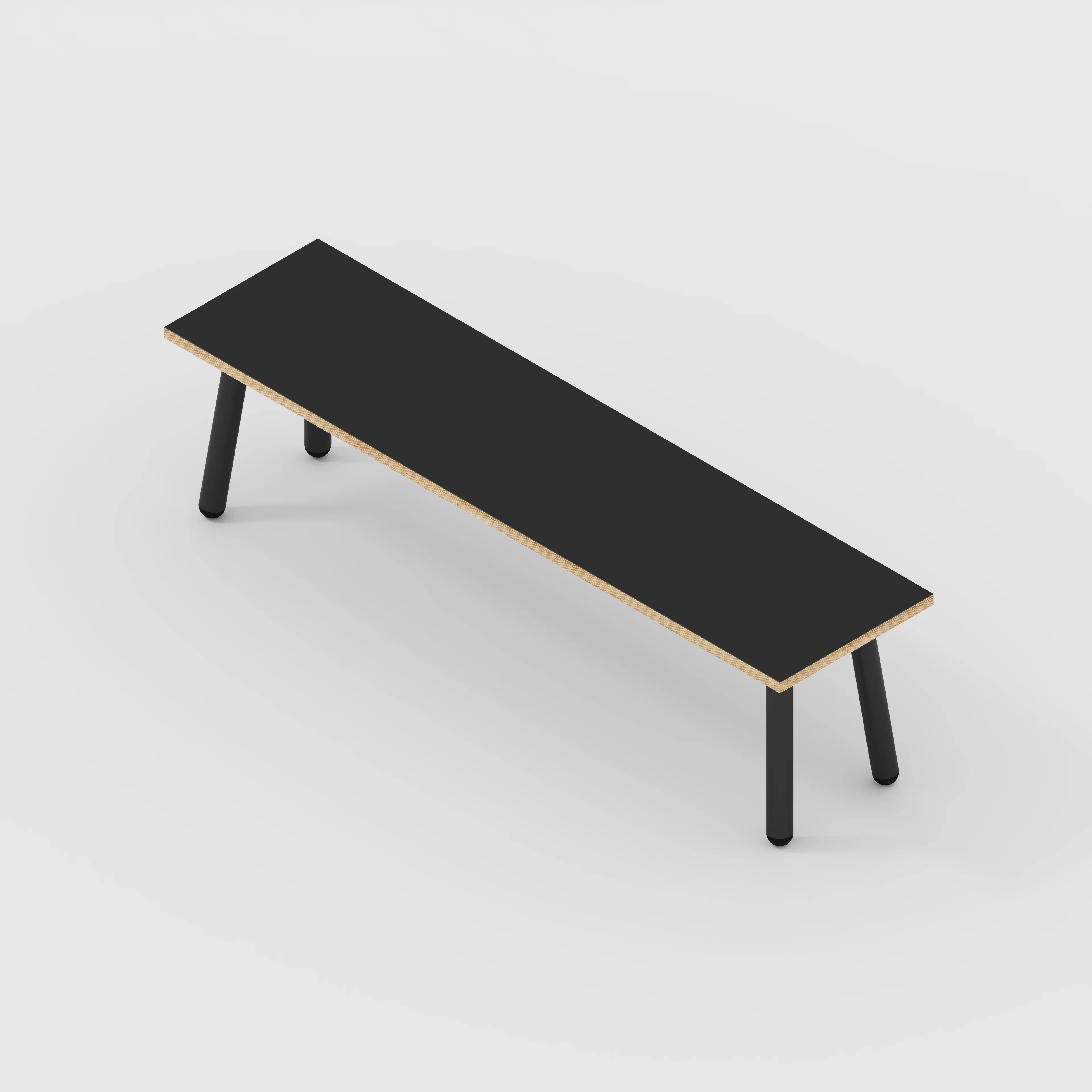 Plywood Bench Seat with Black Round Single Pin Legs - Formica Diamond Black - 1600(w) x 400(d) - Image 3