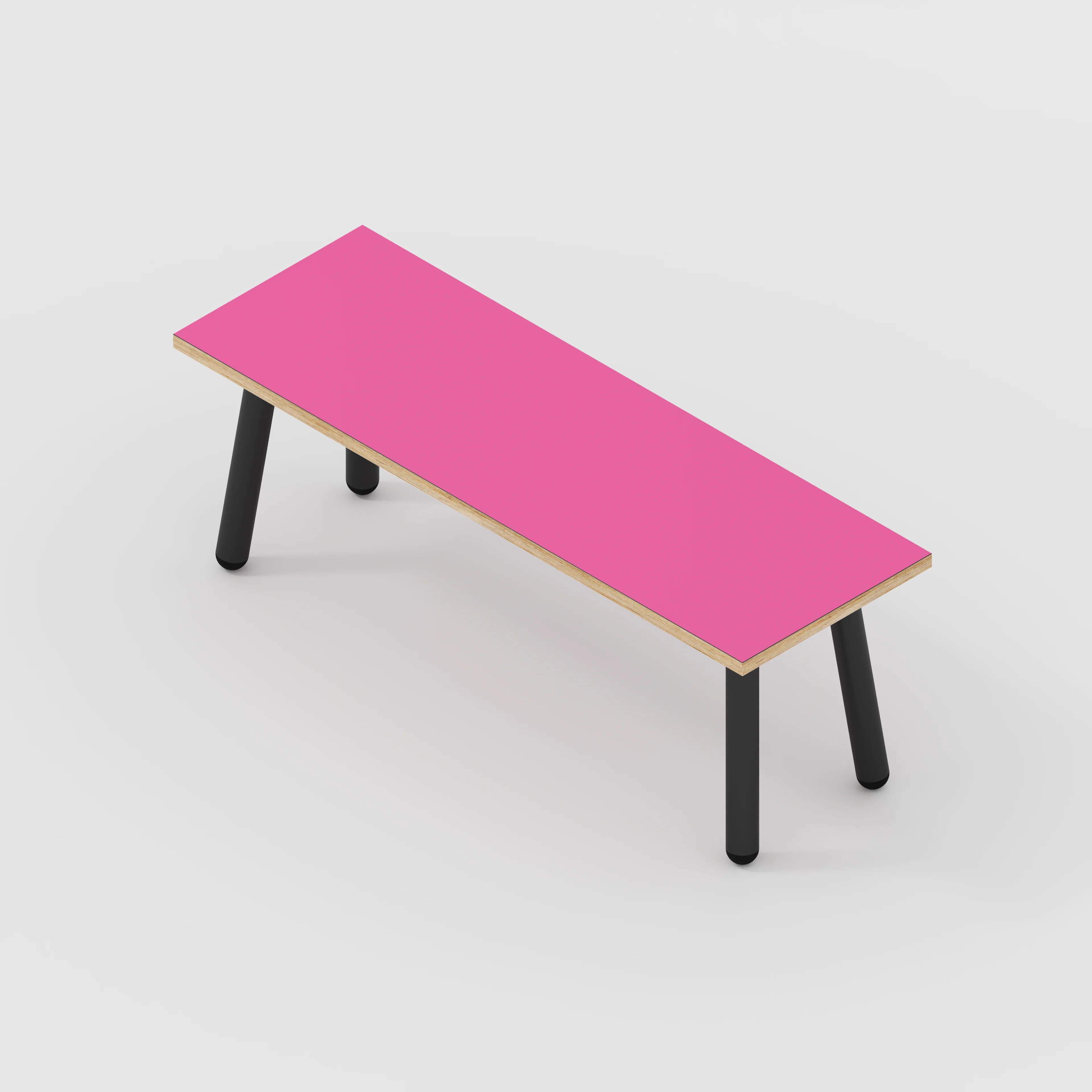 Plywood Bench Seat with Black Round Single Pin Legs - Formica Juicy Pink - 1200(w) x 400(d) - Image 3