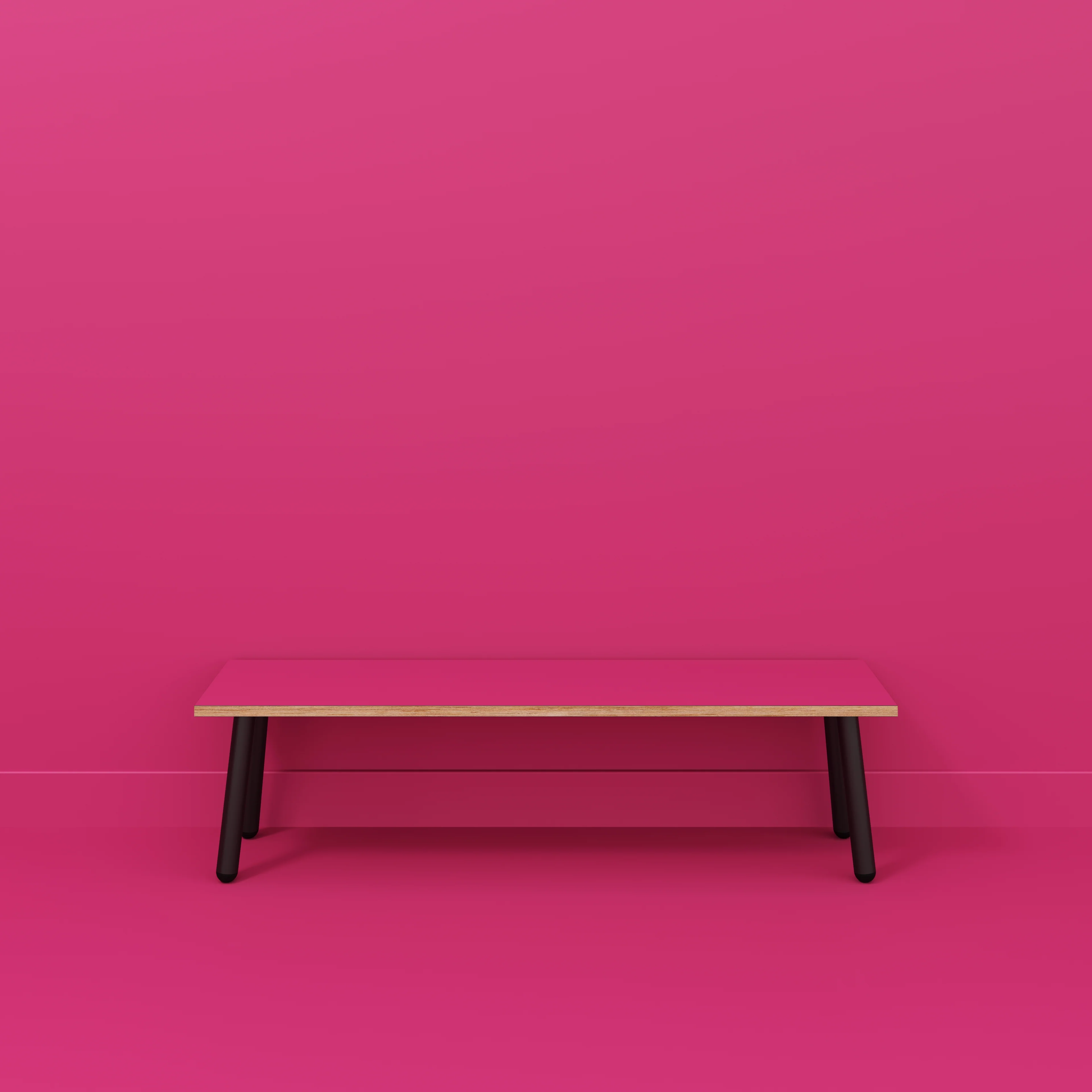 Plywood Bench Seat with Black Round Single Pin Legs - Formica Juicy Pink - 1600(w) x 400(d) - Image 2
