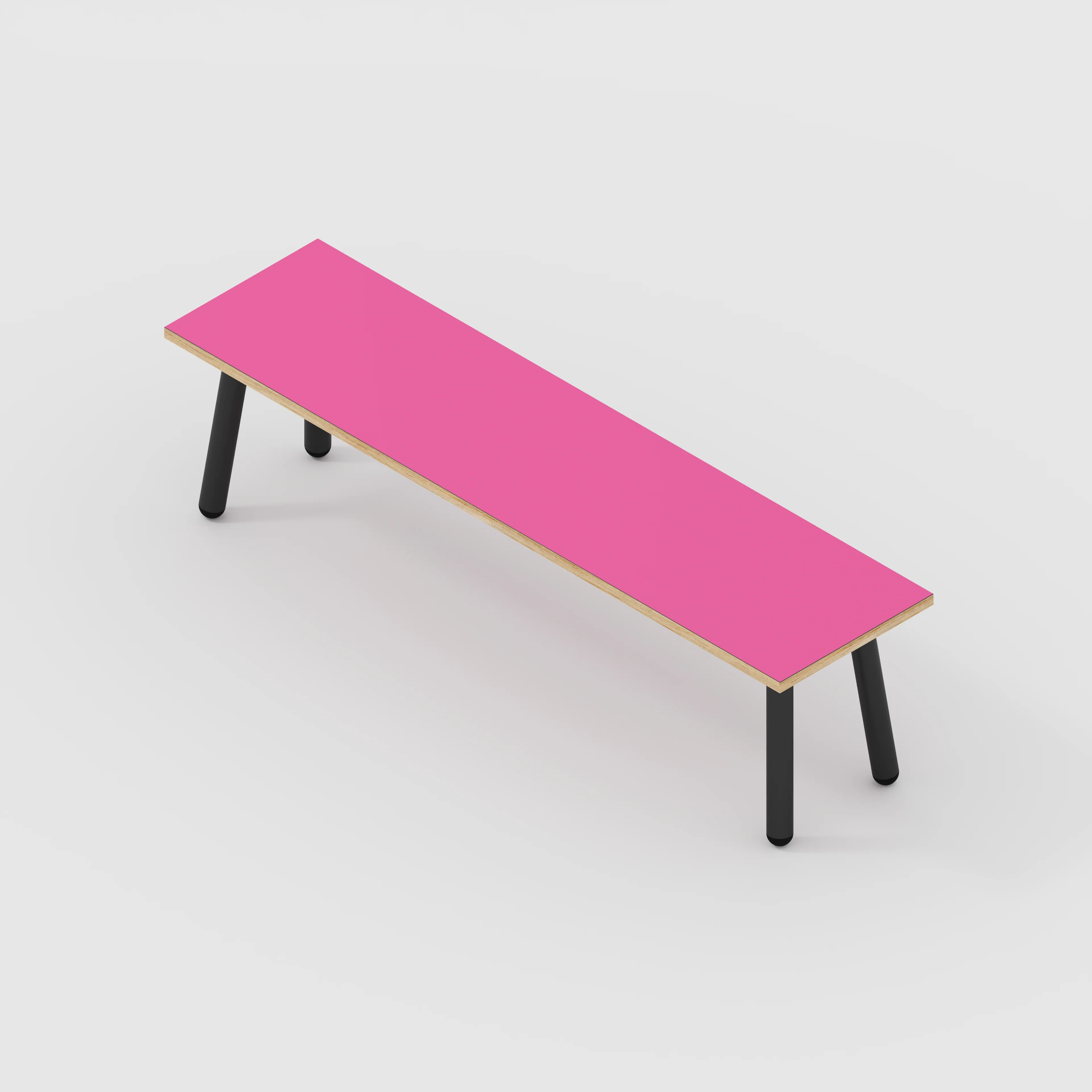 Plywood Bench Seat with Black Round Single Pin Legs - Formica Juicy Pink - 1600(w) x 400(d) - Image 3