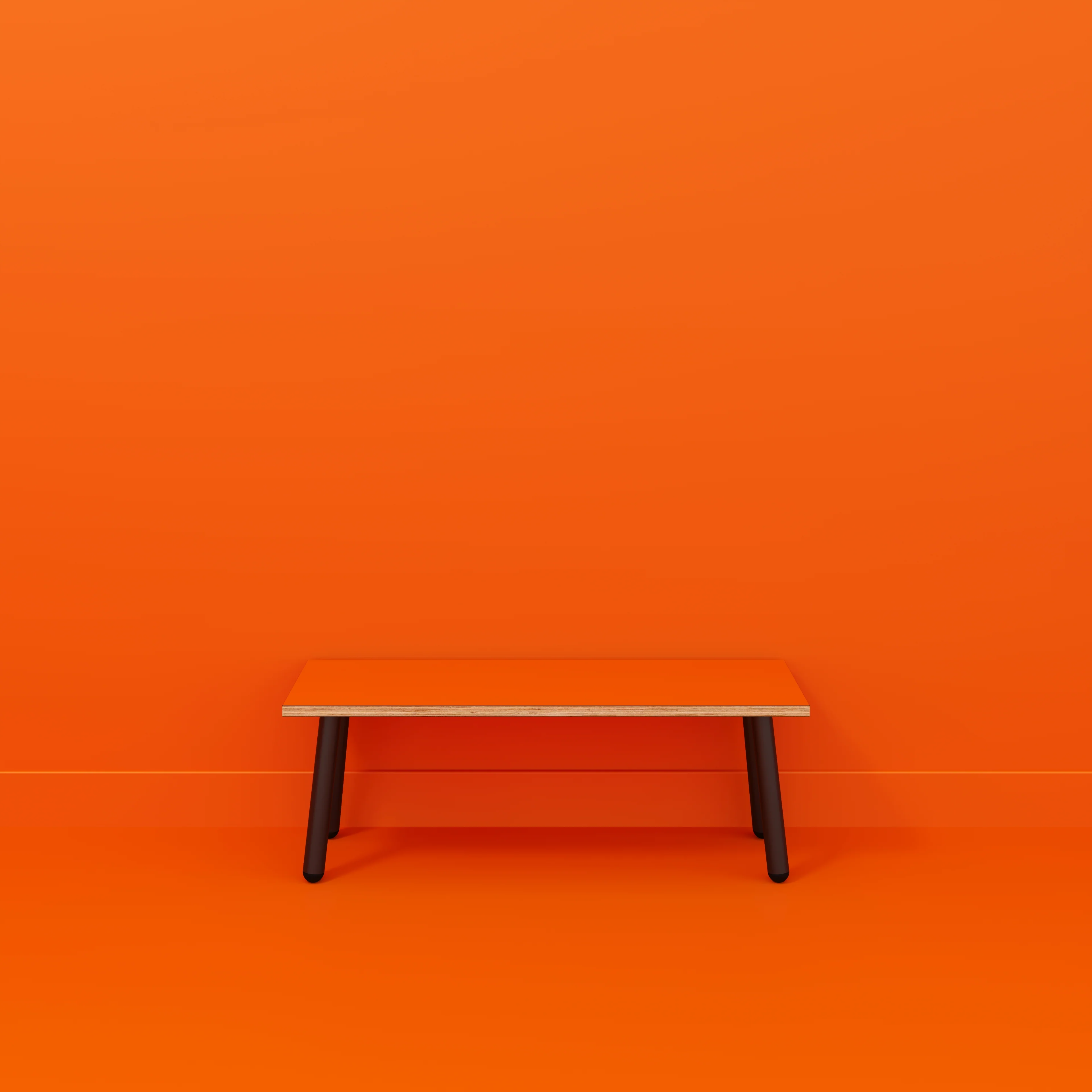 Plywood Bench Seat with Black Round Single Pin Legs - Formica Levante Orange - 1200(w) x 400(d) - Image 2