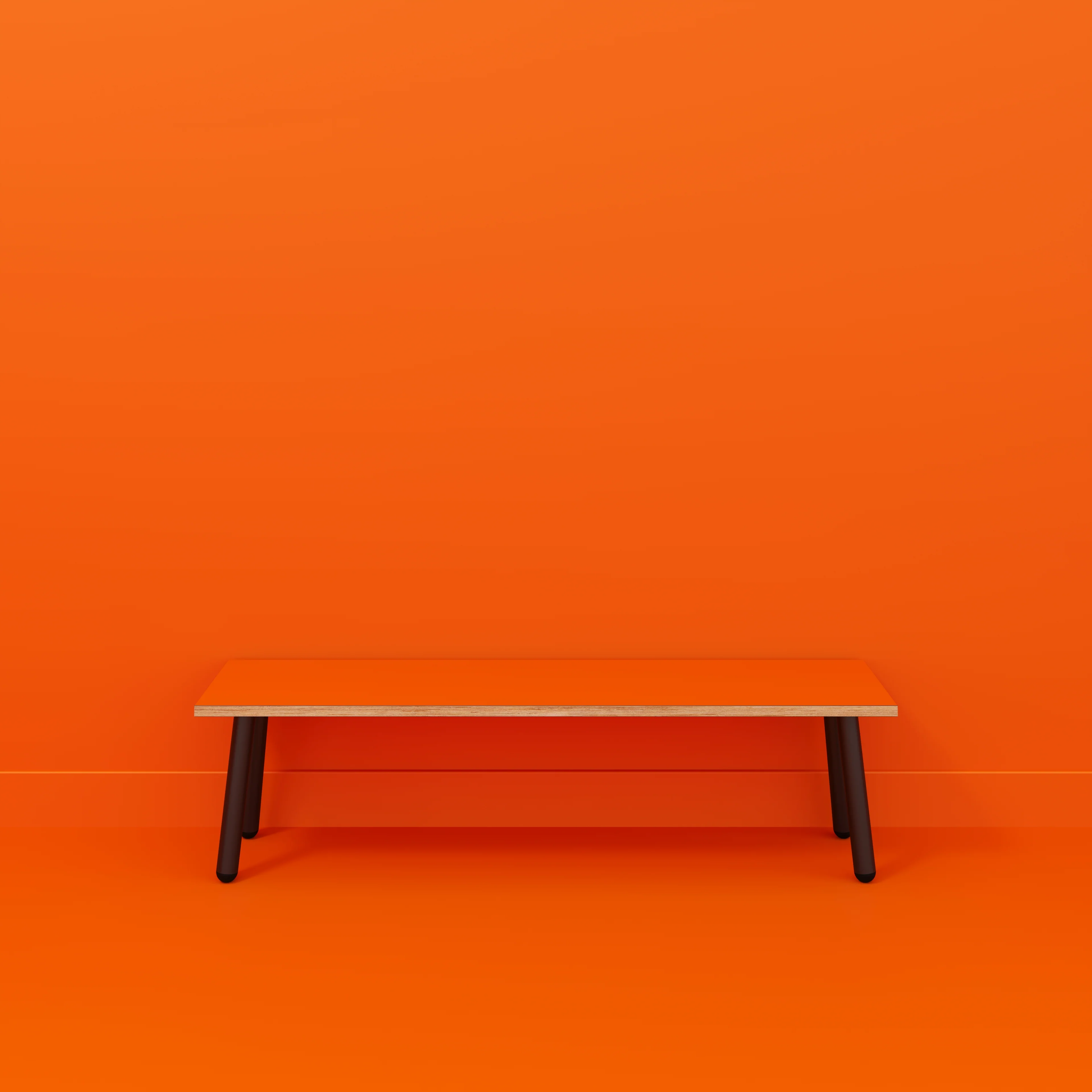 Plywood Bench Seat with Black Round Single Pin Legs - Formica Levante Orange - 1600(w) x 400(d) - Image 2