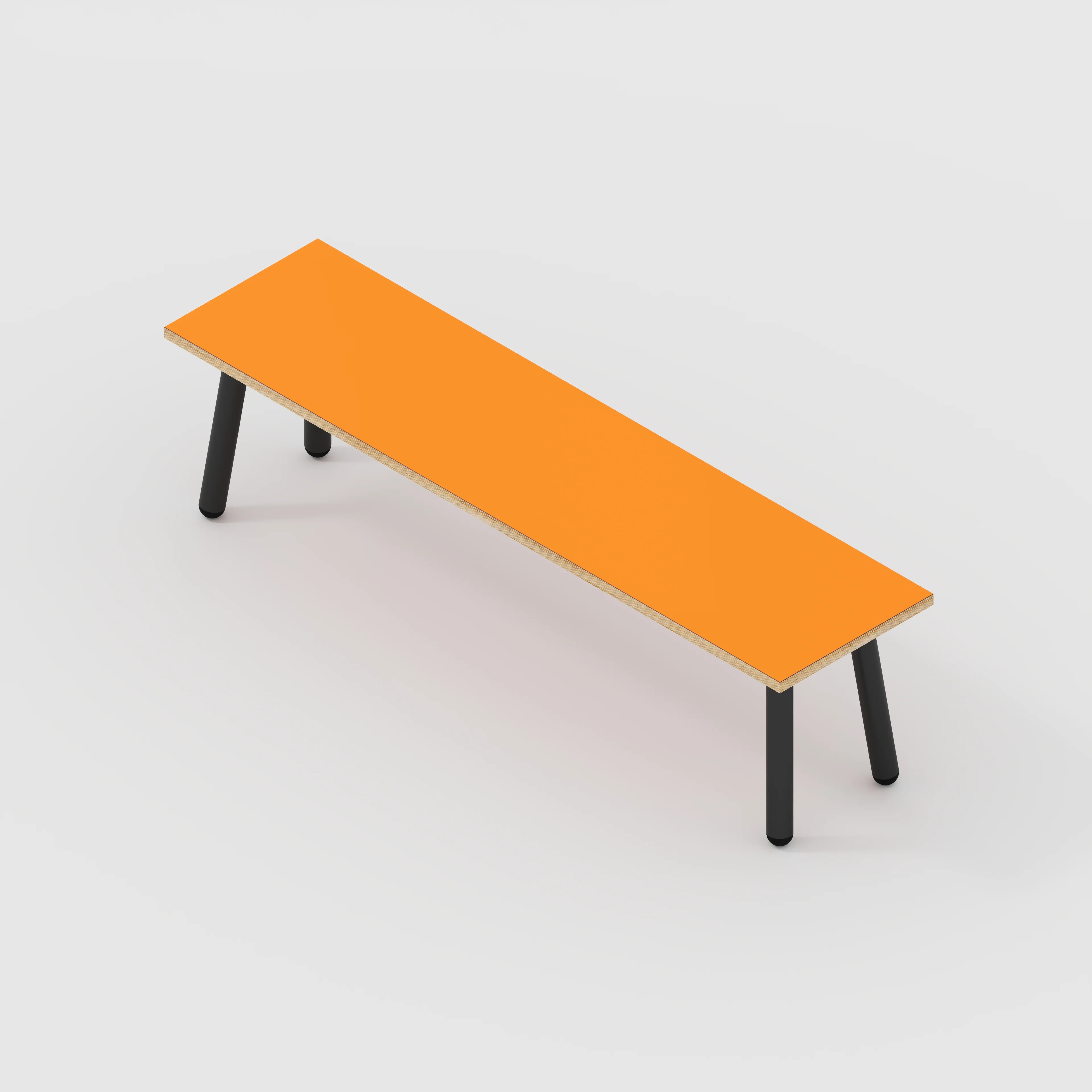 Plywood Bench Seat with Black Round Single Pin Legs - Formica Levante Orange - 1600(w) x 400(d) - Image 3