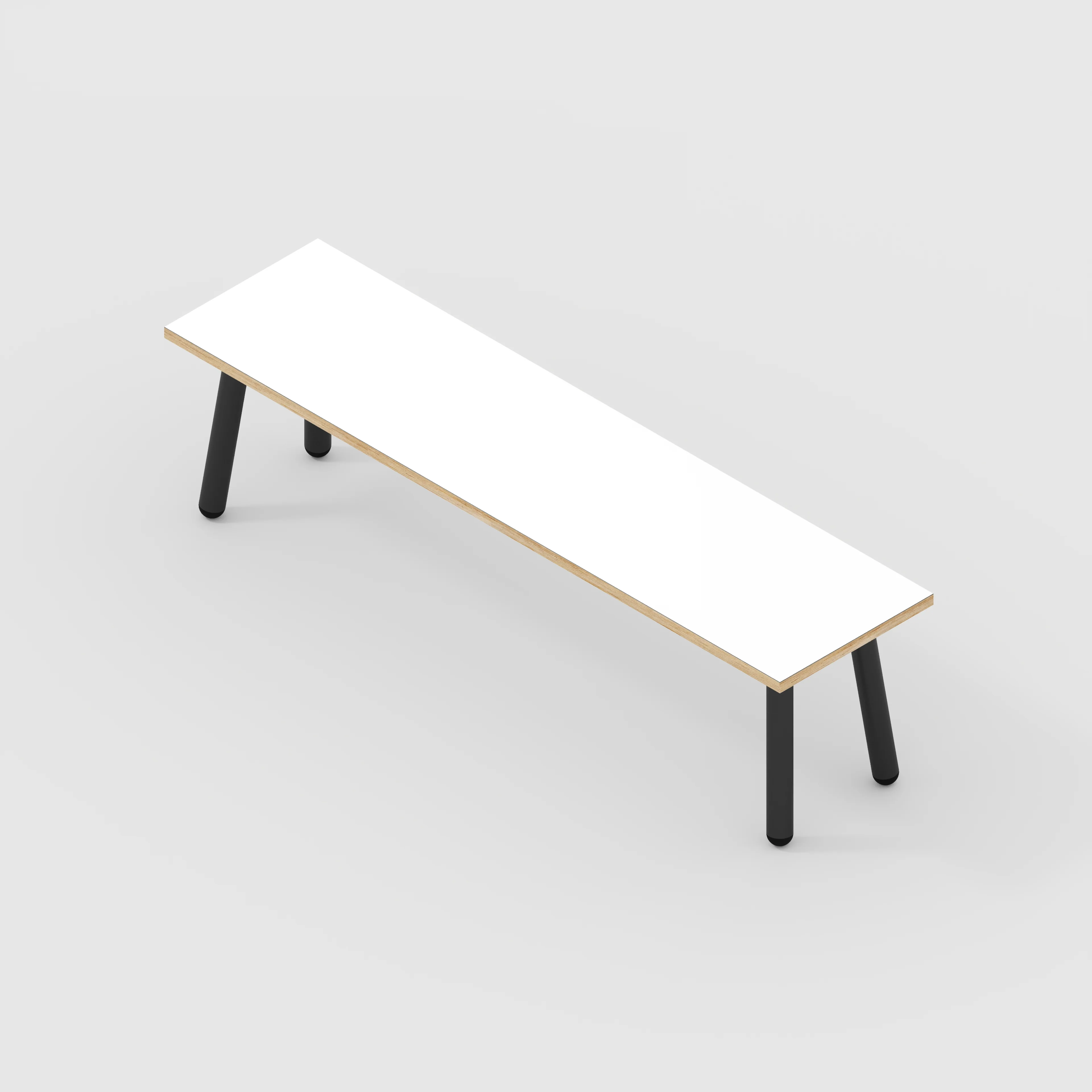 Plywood Bench Seat with Black Round Single Pin Legs - Formica White - 1600(w) x 400(d) - Image 3