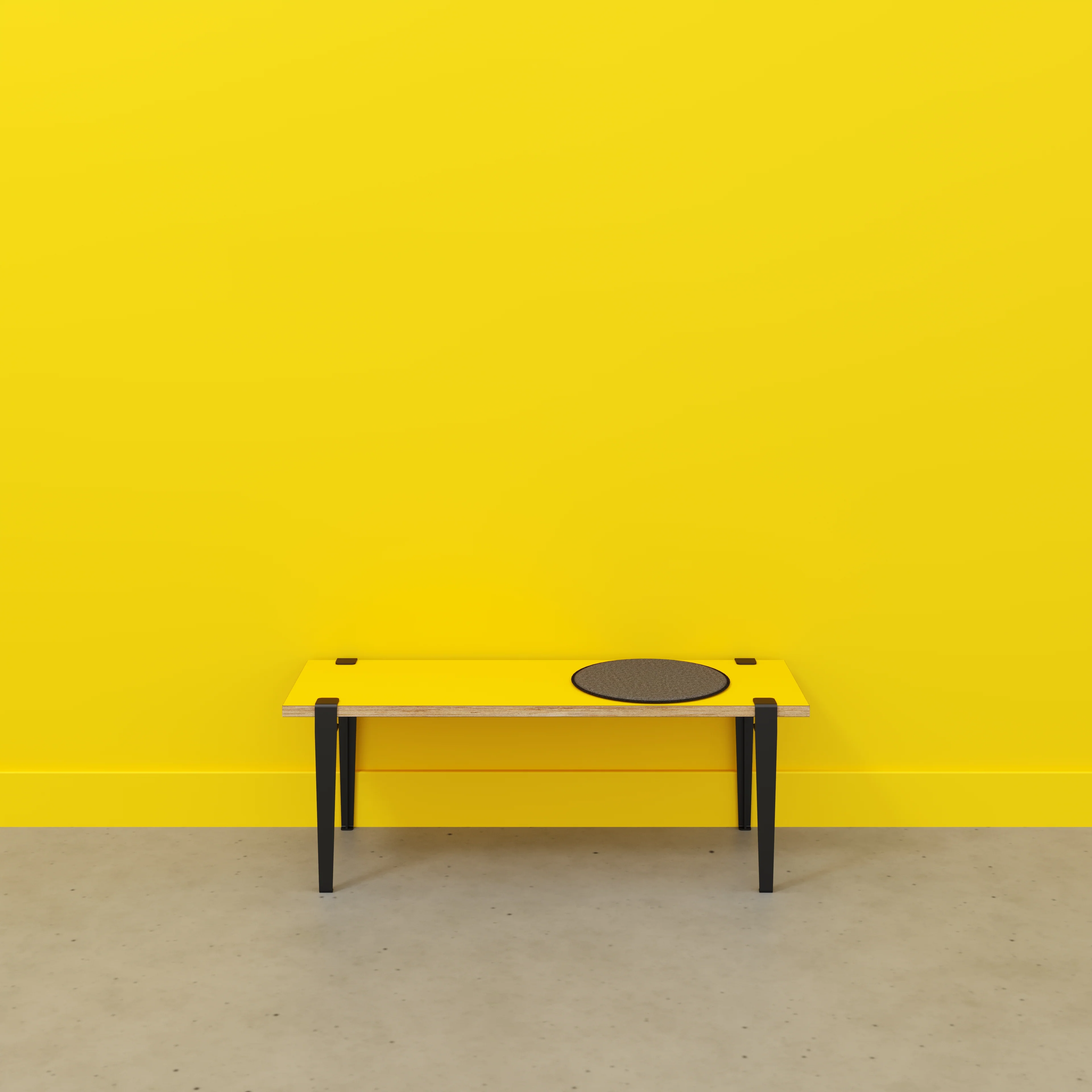 Plywood Bench Seat with Black Tiptoe Legs - Formica Chrome Yellow - 1200(w) x 400(d) x 450(h) - Image 2
