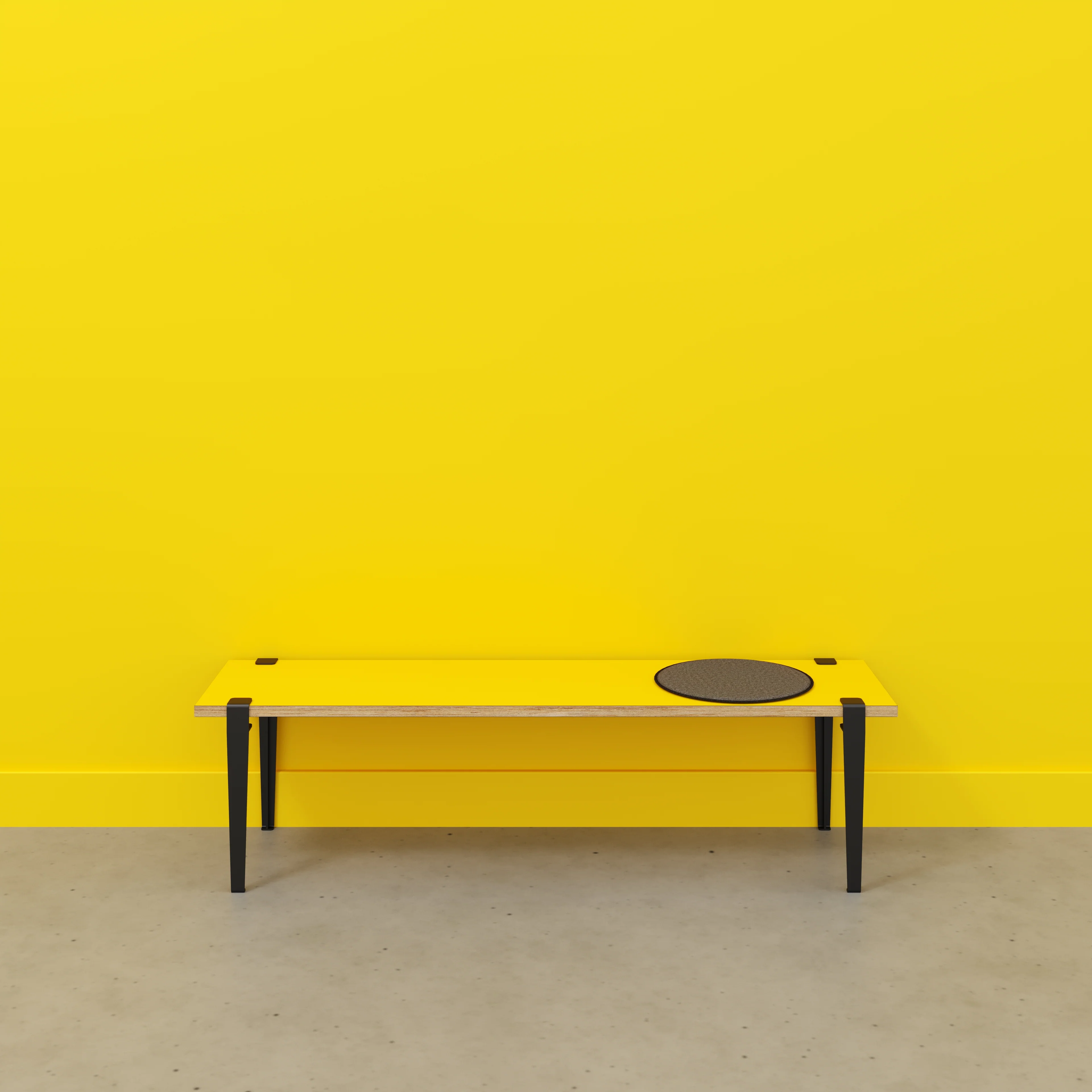 Plywood Bench Seat with Black Tiptoe Legs - Formica Chrome Yellow - 1600(w) x 400(d) x 450(h) - Image 2