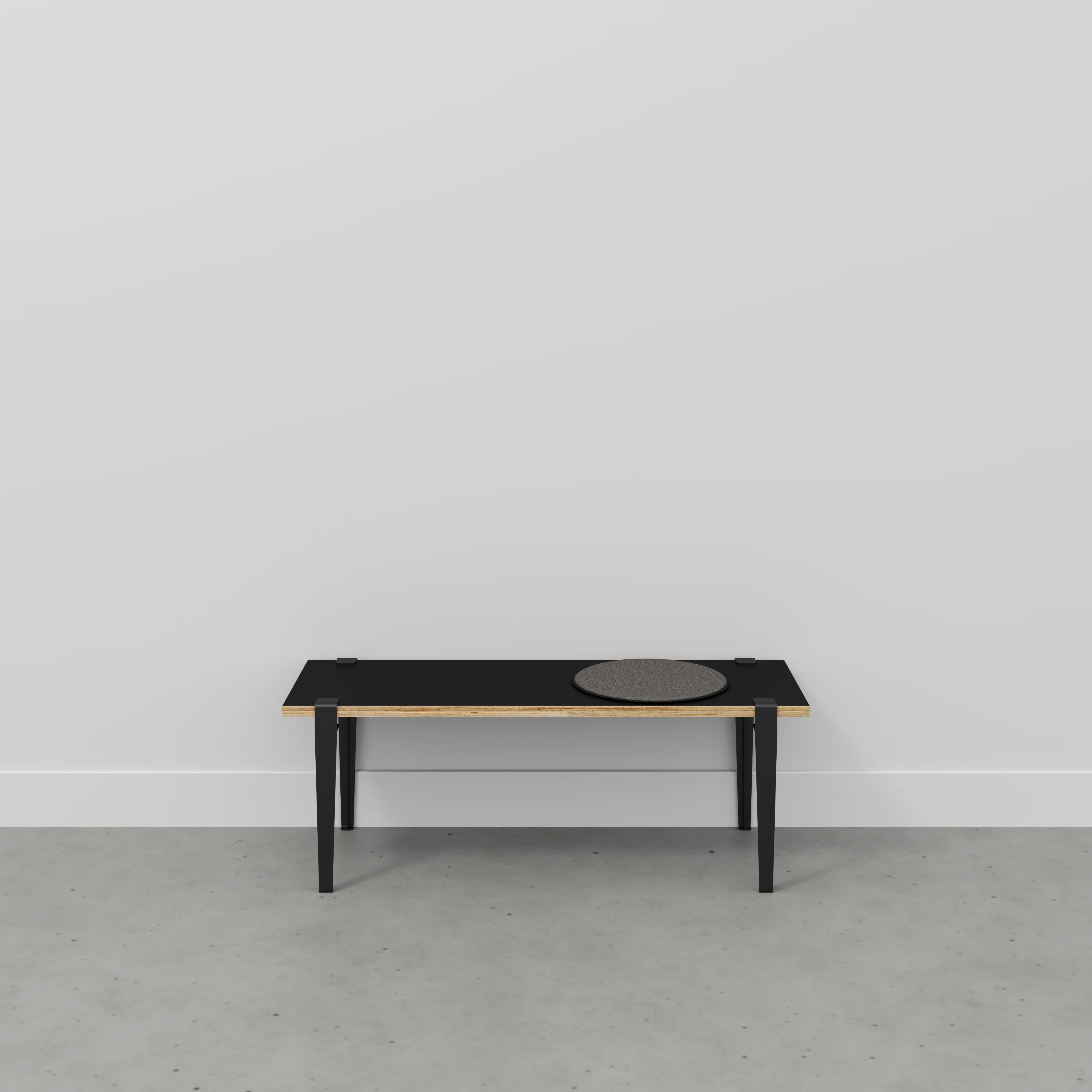 Plywood Bench Seat with Black Tiptoe Legs - Formica Diamond Black - 1200(w) x 400(d) x 450(h) - Image 2