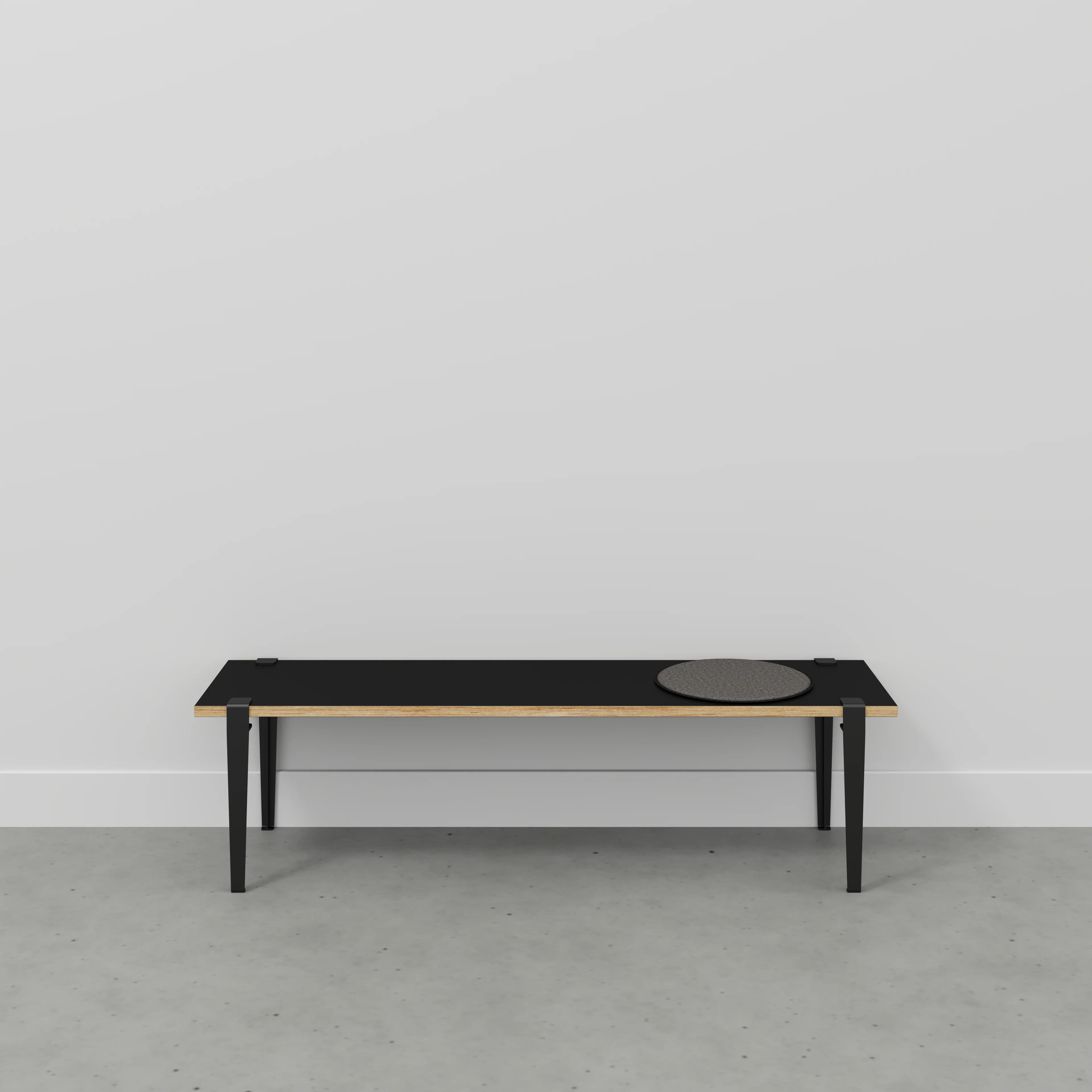Plywood Bench Seat with Black Tiptoe Legs - Formica Diamond Black - 1600(w) x 400(d) x 450(h) - Image 2