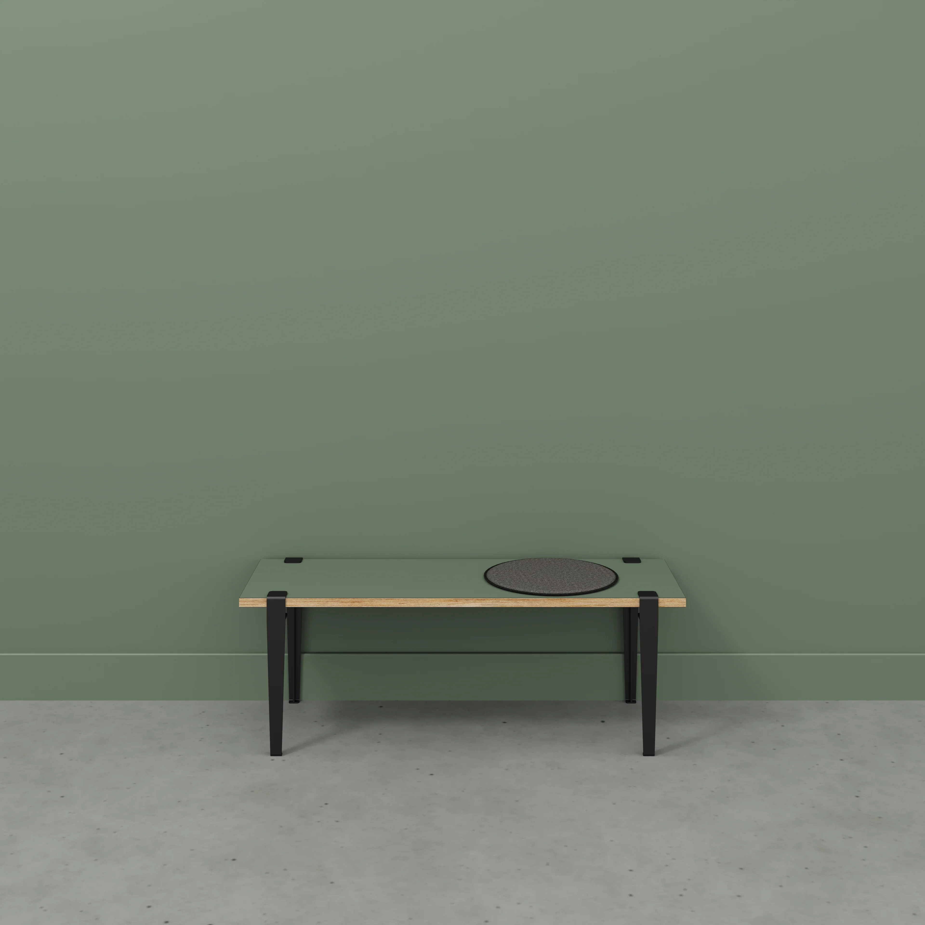 Plywood Bench Seat with Black Tiptoe Legs - Formica Green Slate - 1200(w) x 400(d) x 450(h) - Image 2