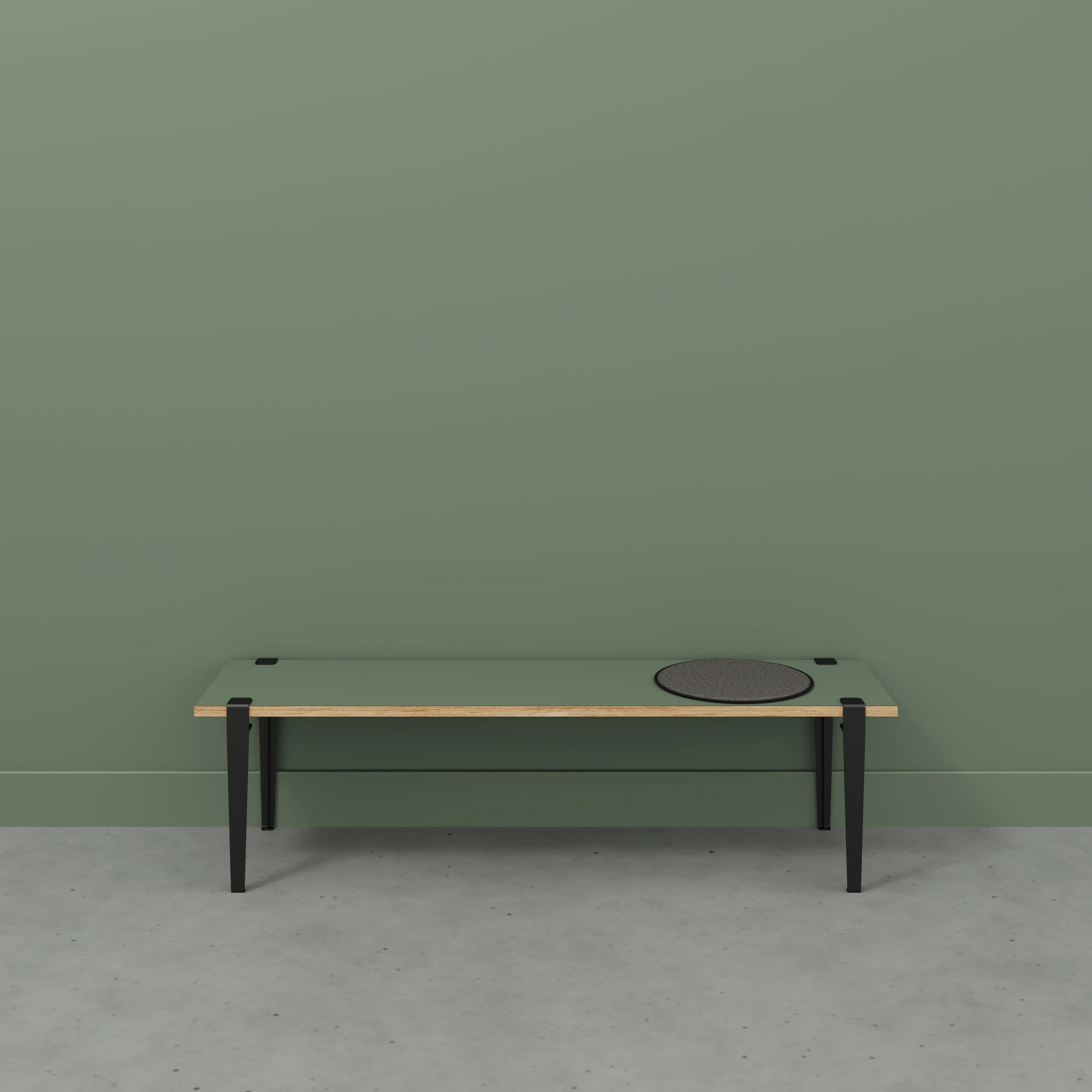 Plywood Bench Seat with Black Tiptoe Legs - Formica Green Slate - 1600(w) x 400(d) x 450(h) - Image 2